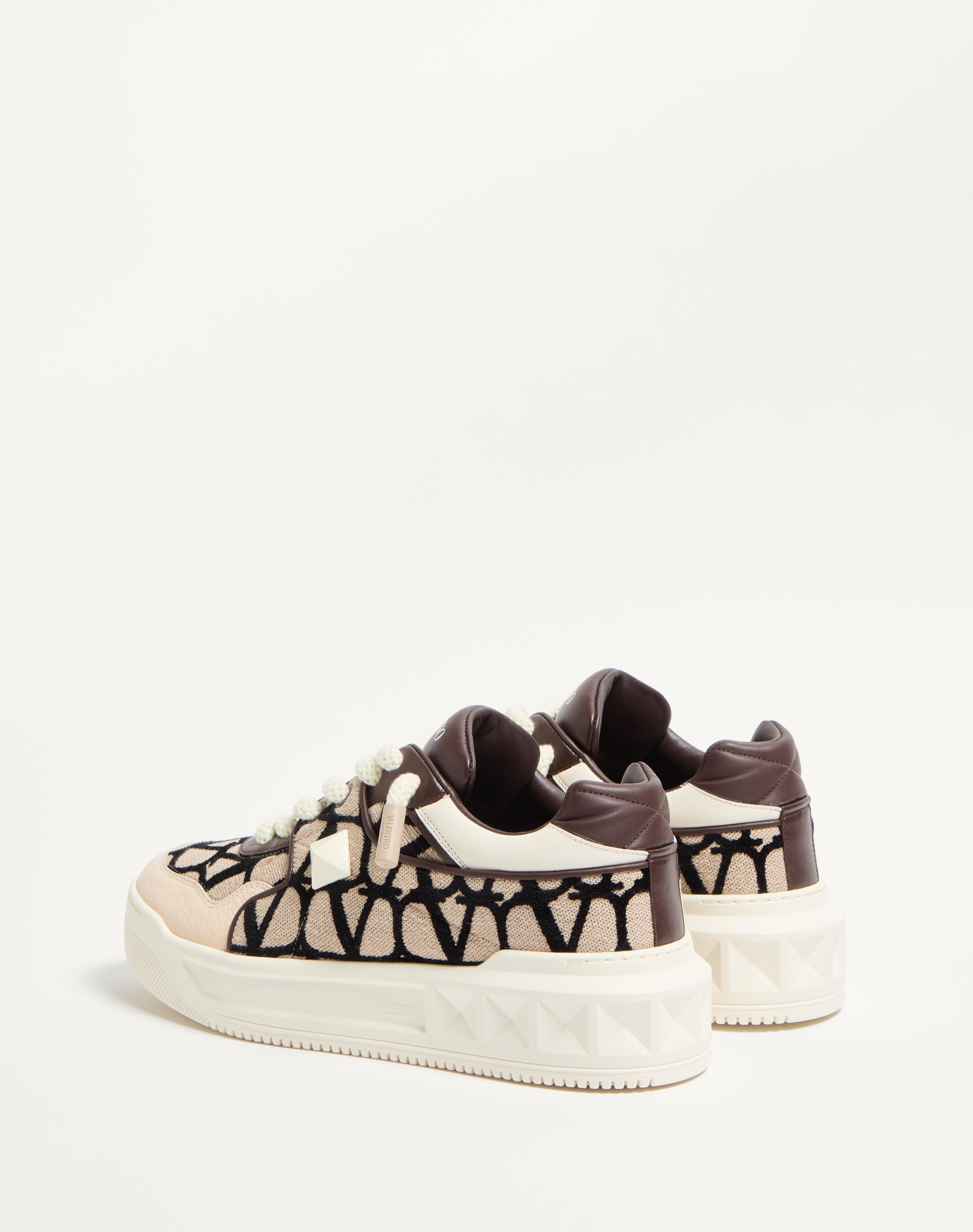ONE STUD XL LOW-TOP SNEAKER IN NAPPA LEATHER AND TOILE ICONOGRAPHE FABRIC - 6