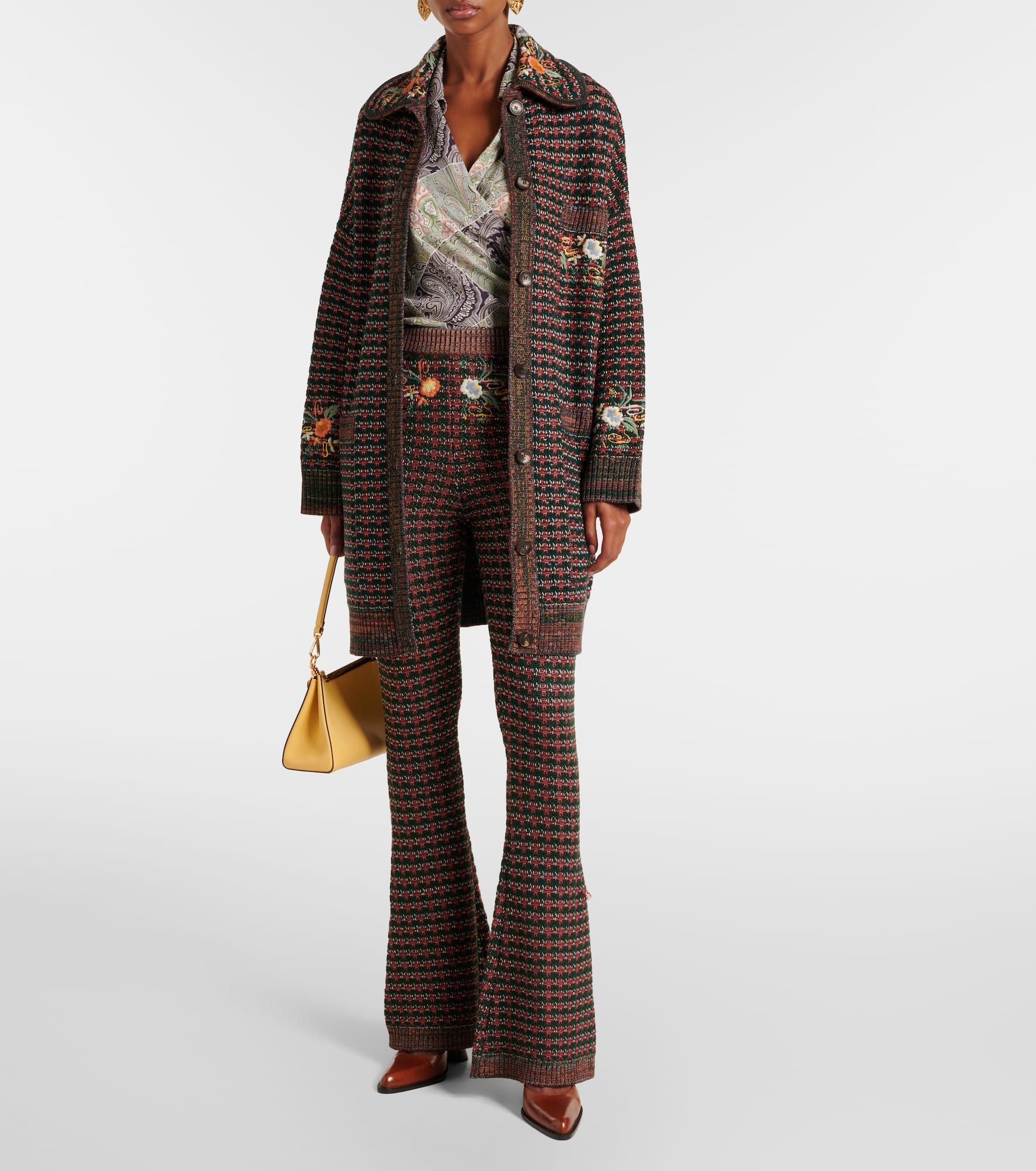Embroidered high-rise flared pants - 2