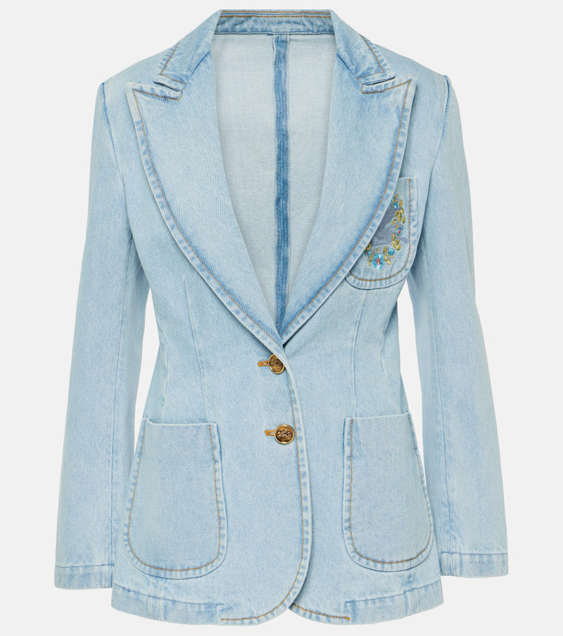 Pegaso-embroidered denim blazer - 1