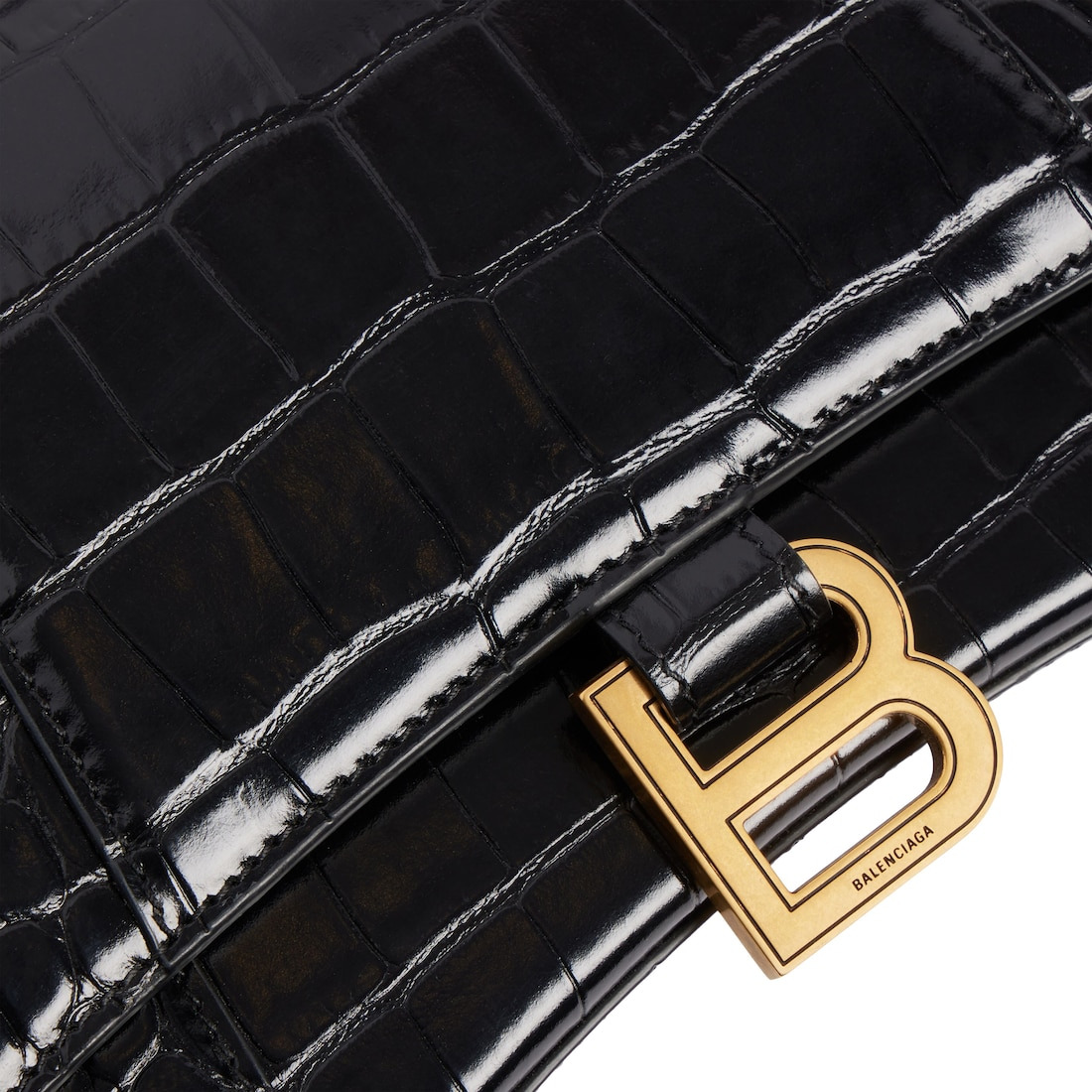 Women's Hourglass Small Handbag Crocodile Embossed in Black - 5