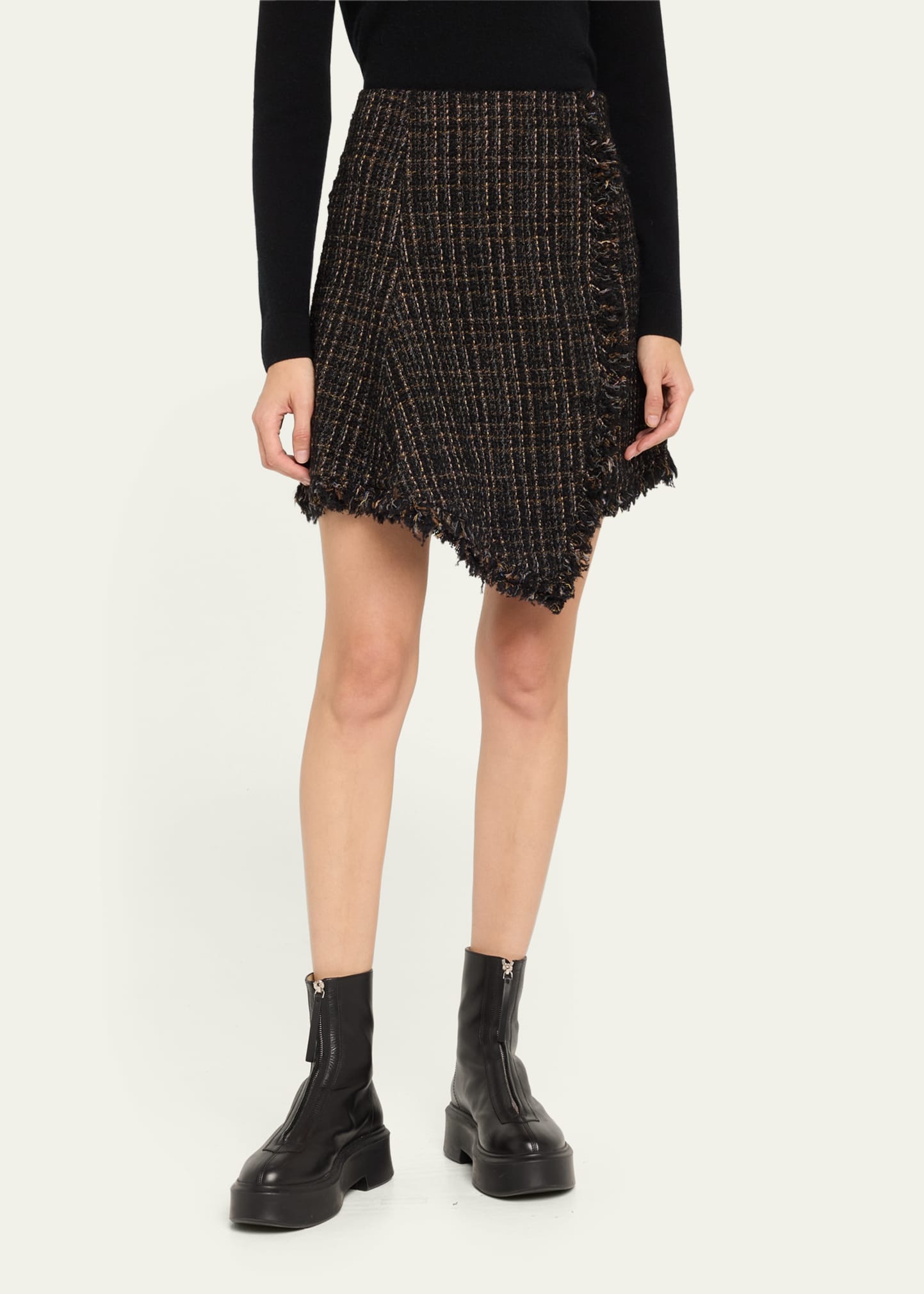 Tweed Asymmetric Mini Skirt - 4