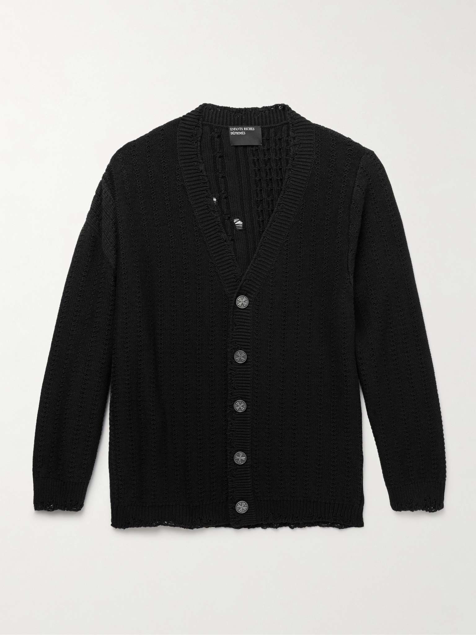 Distressed Cotton and Cashmere-Blend Cardigan - 1