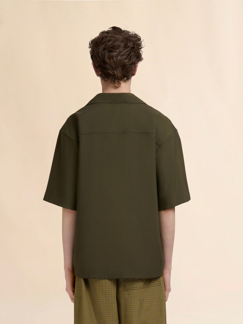 DEEP GREEN TROPICAL WOOL BOWLING SHIRT WITH MARNI MENDING - 3