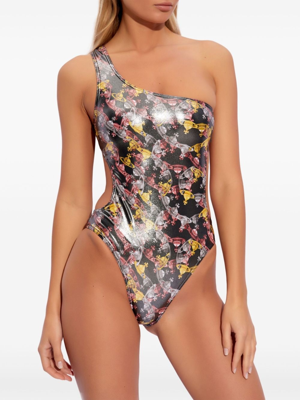 Orb logo-print laminated swimsuit - 3