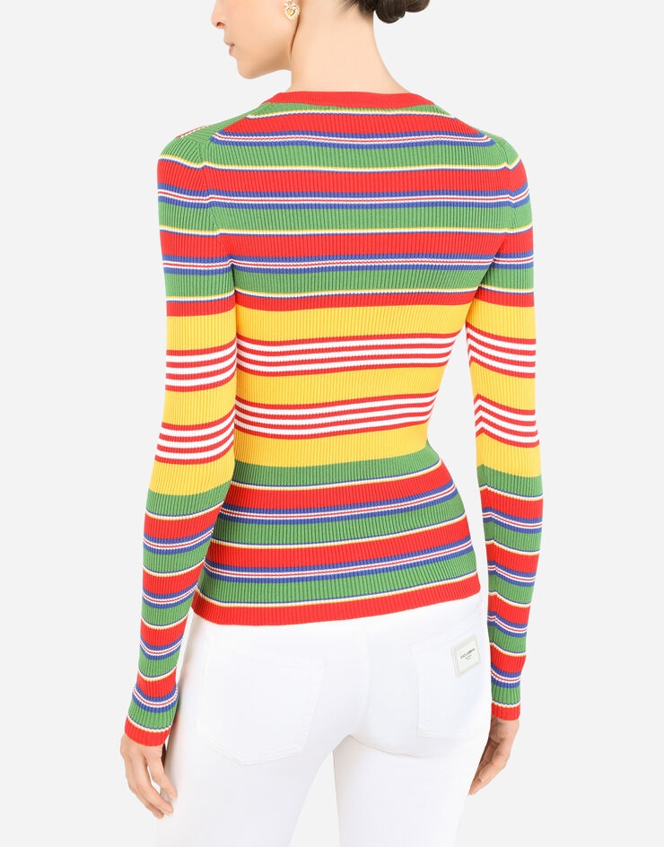 Multi-colored striped cotton sweater - 5