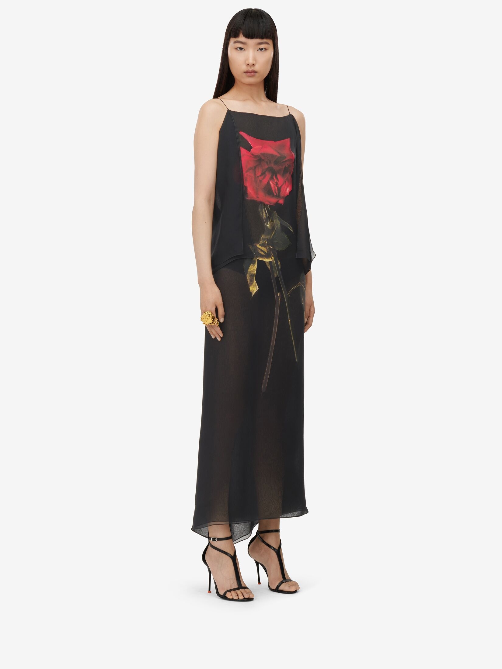 Women's Chiffon Shadow Rose Slip Dress in Black - 3