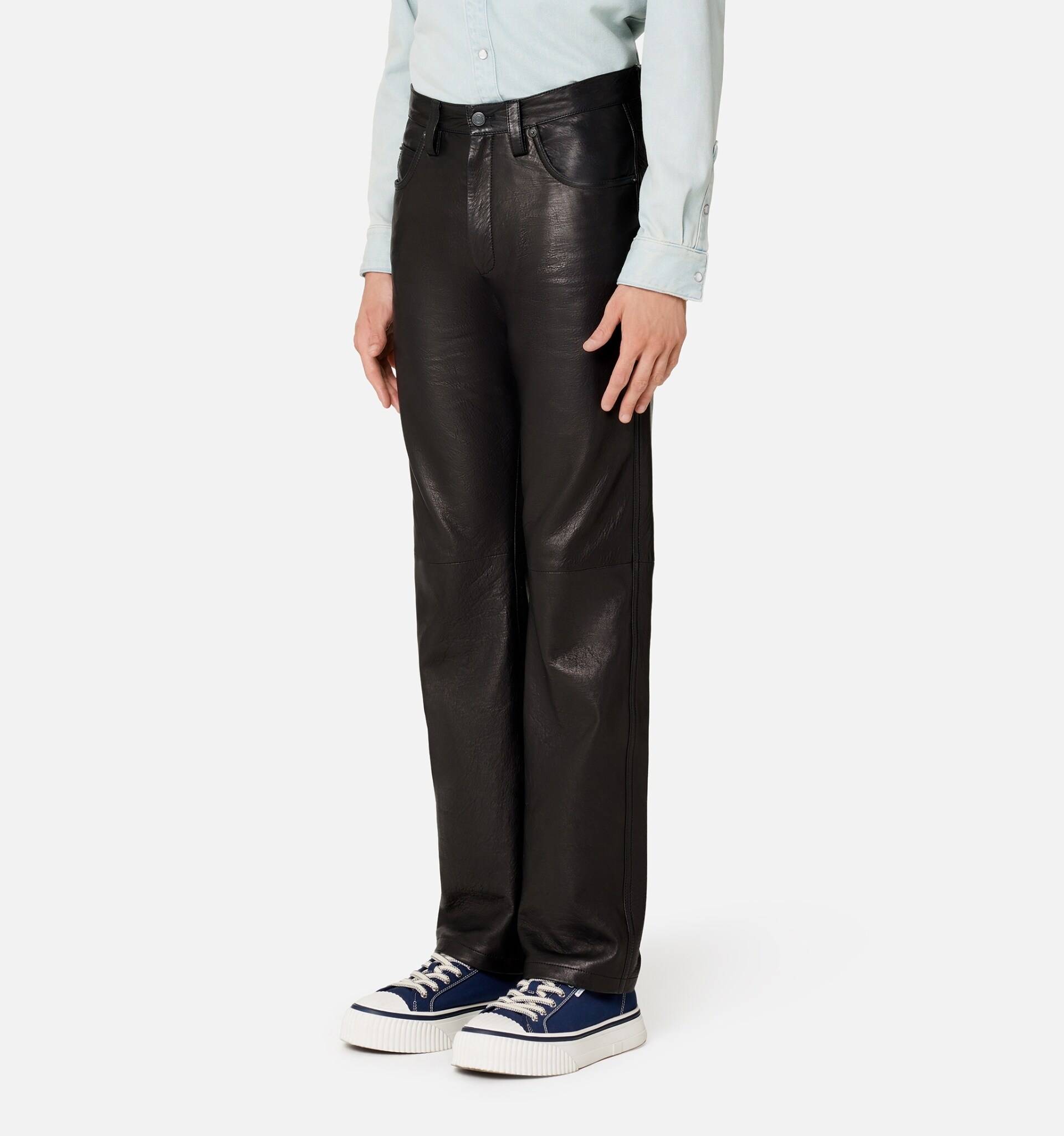 Leather Straight Fit Trousers - 3