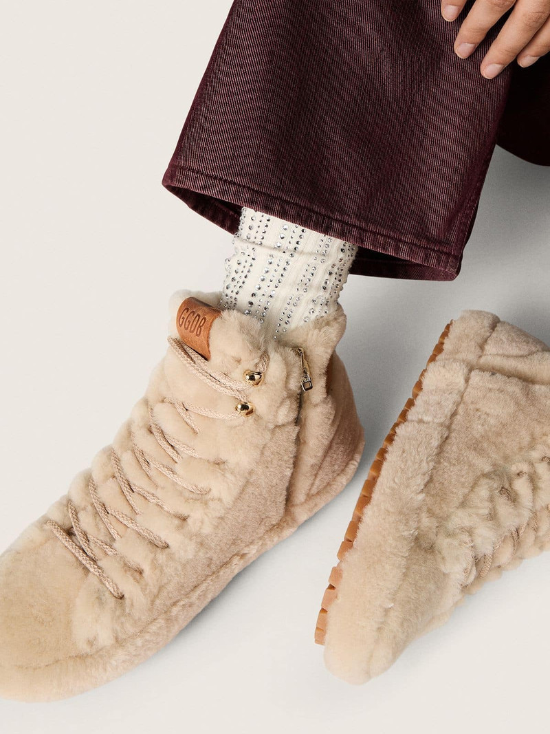 Golden Goose Cream-colored socks with distressed details and rhinestones outlook