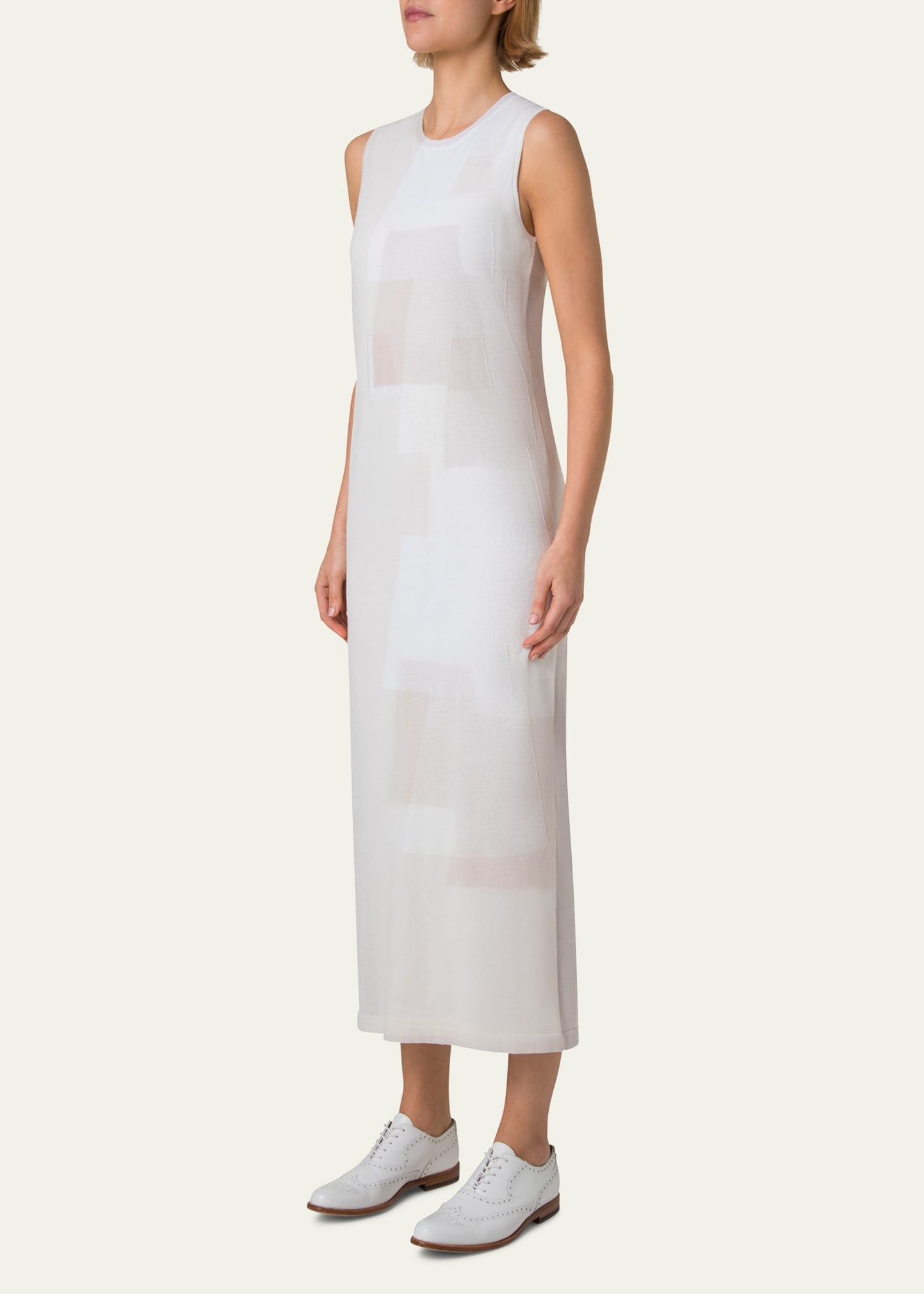 Long Trapezoid Intarsia Knit Dress - 4