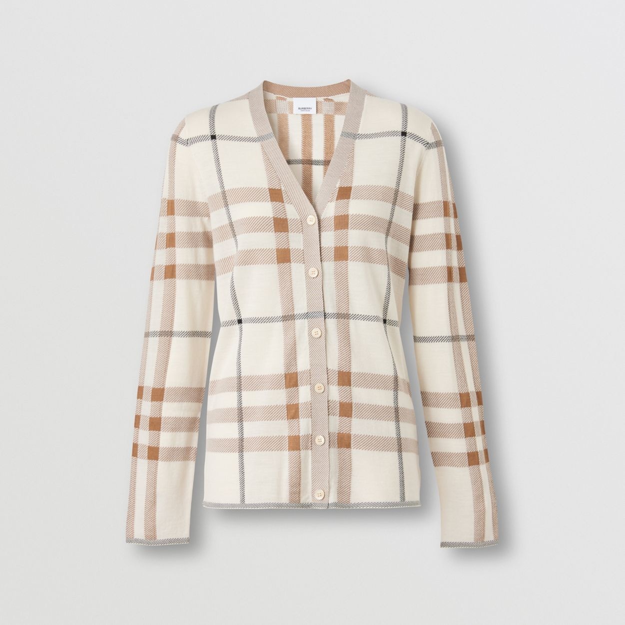 Check Intarsia Wool Silk Cotton Cardigan - 1