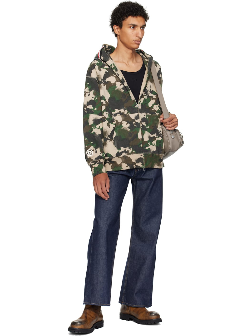 Green Map Camo Shark Full Zip Hoodie - 4