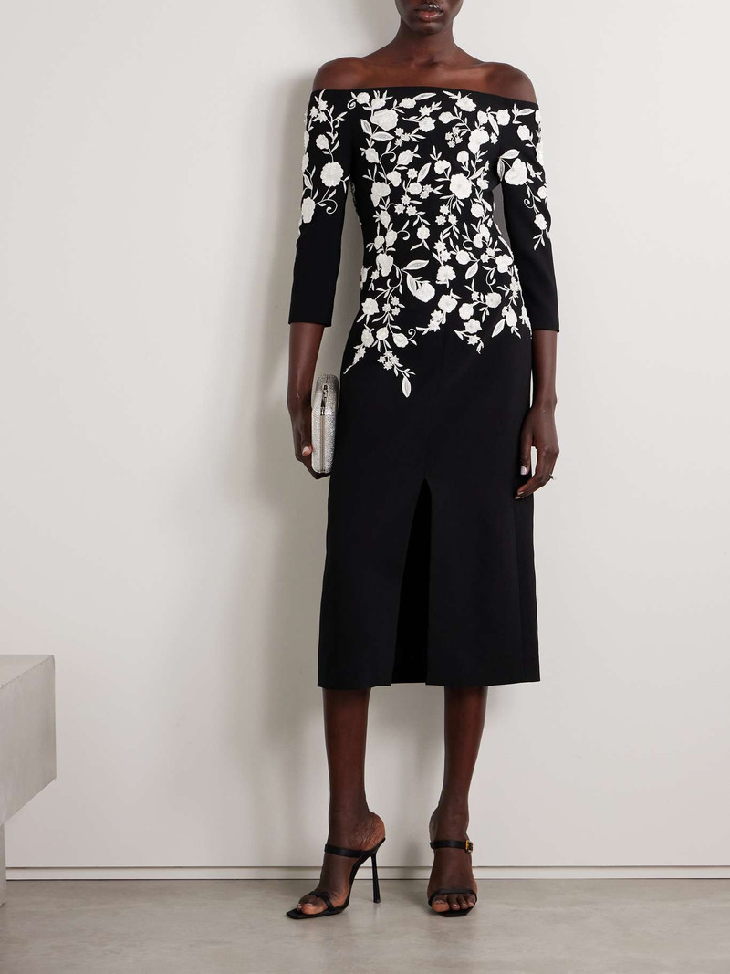CAROLINA HERRERA Off-the-shoulder embroidered embellished crepe gown Black outlook