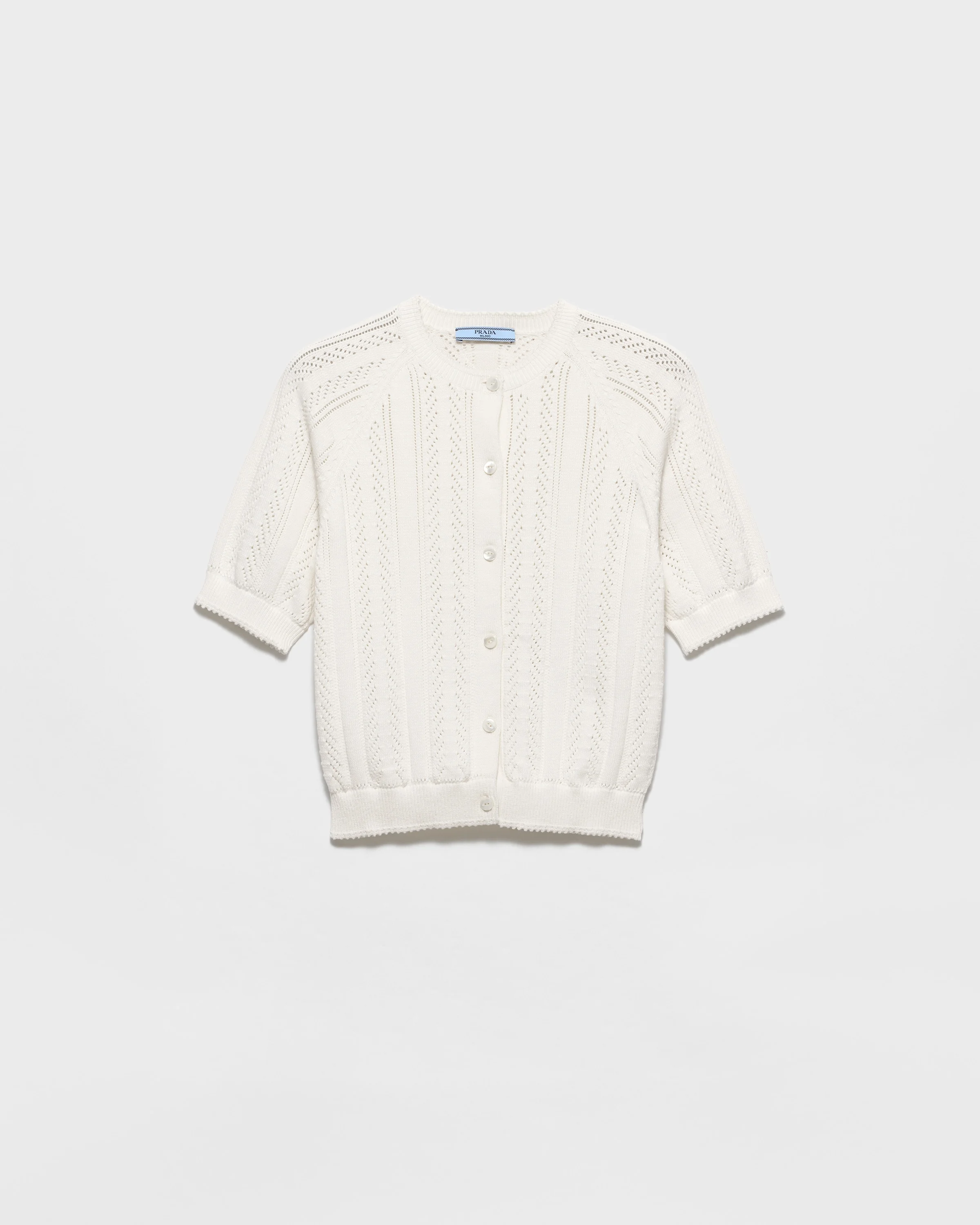 Short-sleeved openwork cotton cardigan - 1