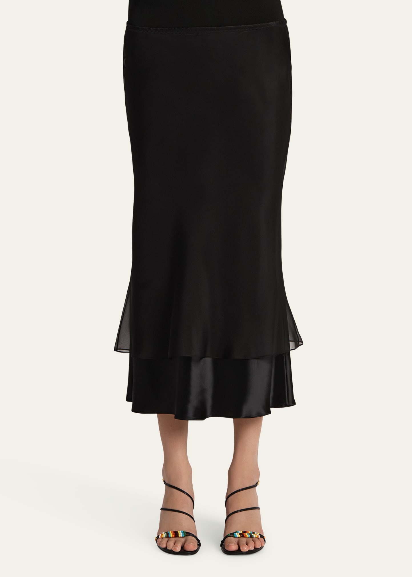 Monina Layered Satin Viscose Midi Skirt - 4