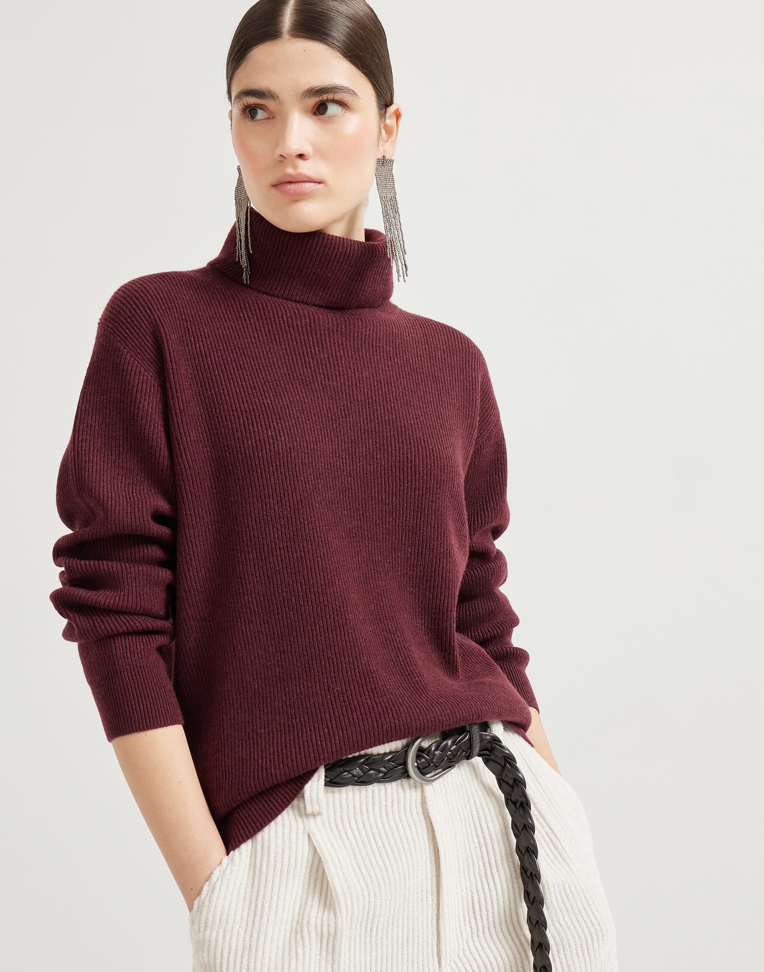 Cashmere English rib turtleneck sweater with monili - 4
