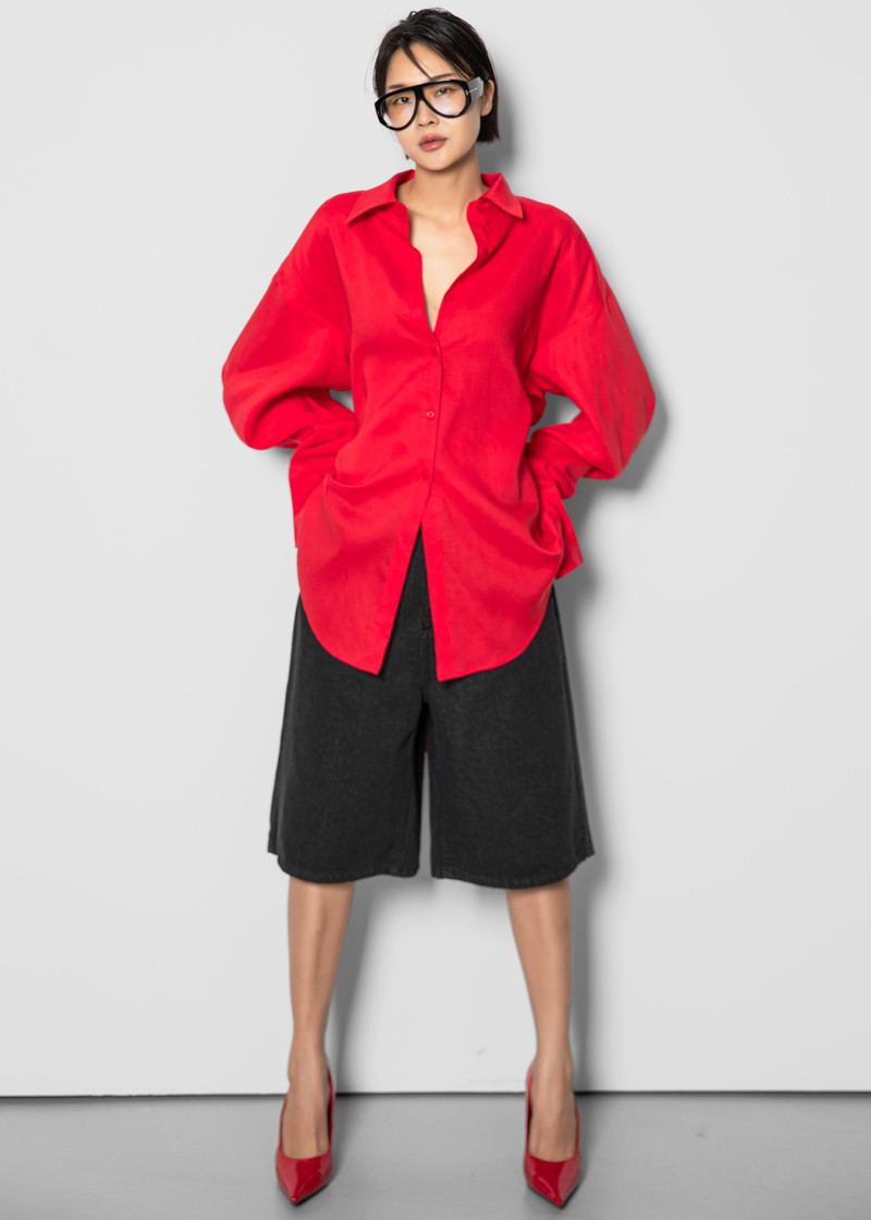 Velia Cut-Out Back Shirt - Red 8