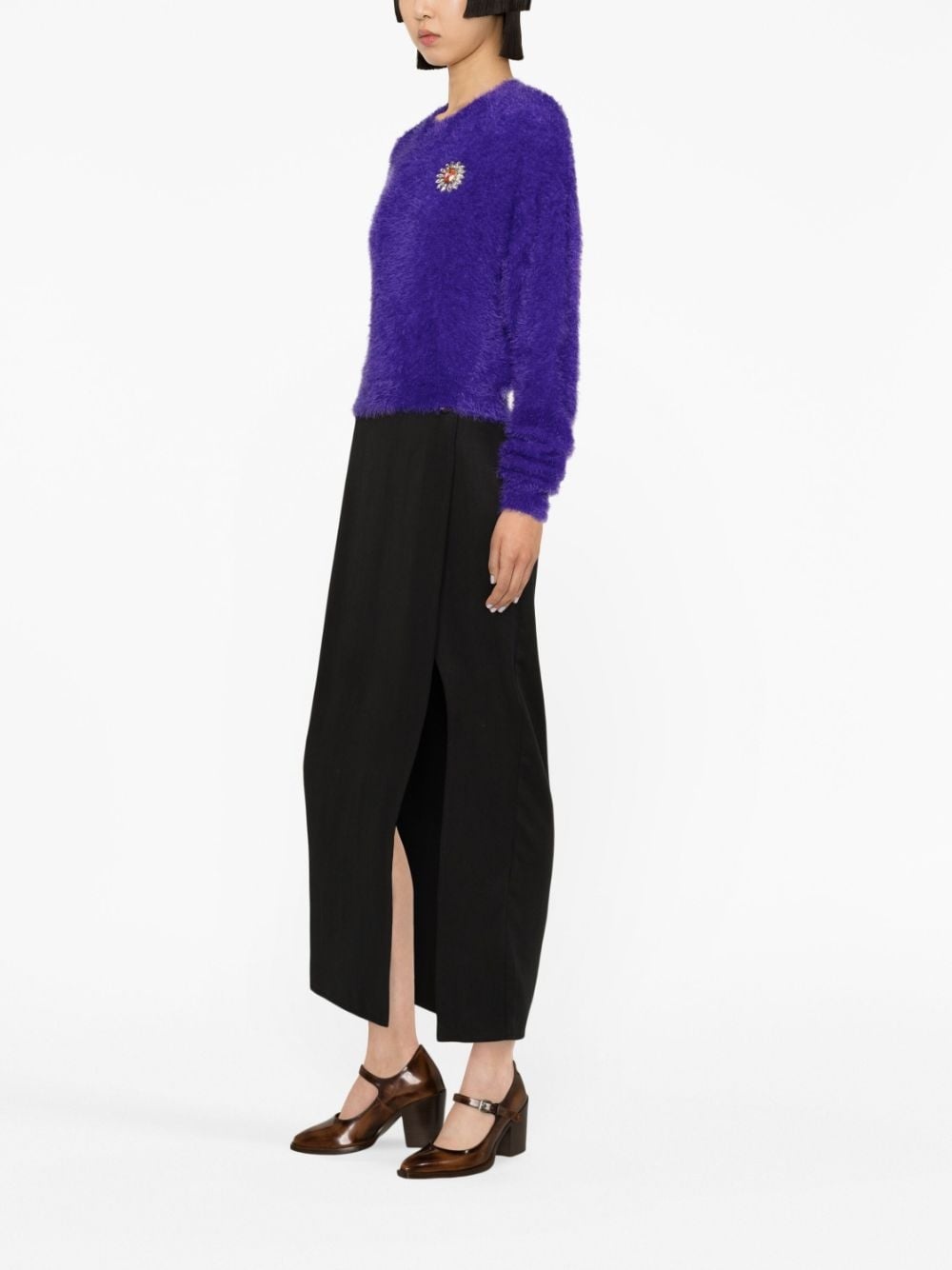 floral-appliqué brushed jumper - 3