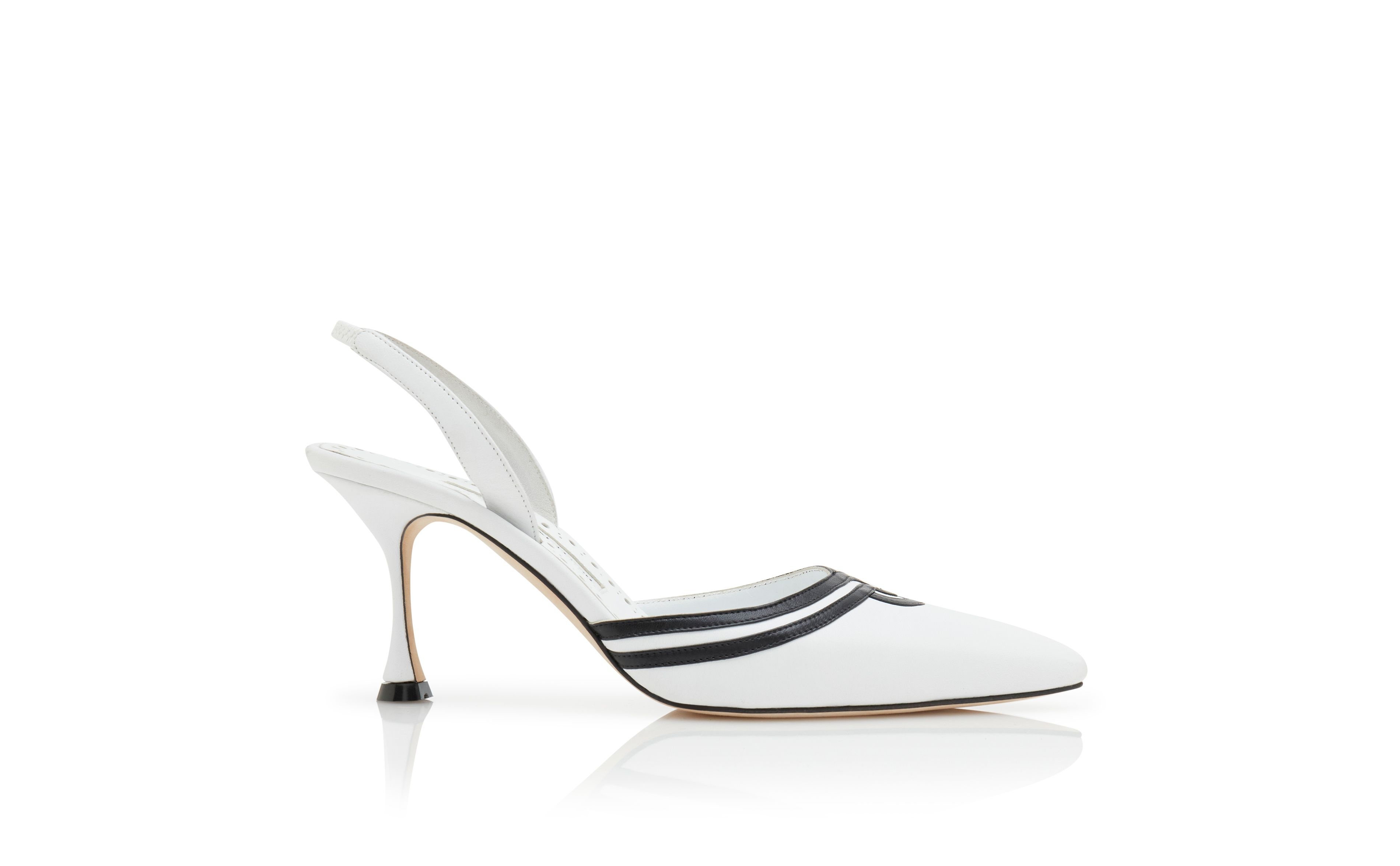 White and Black Nappa Leather Slingback Pumps - 1