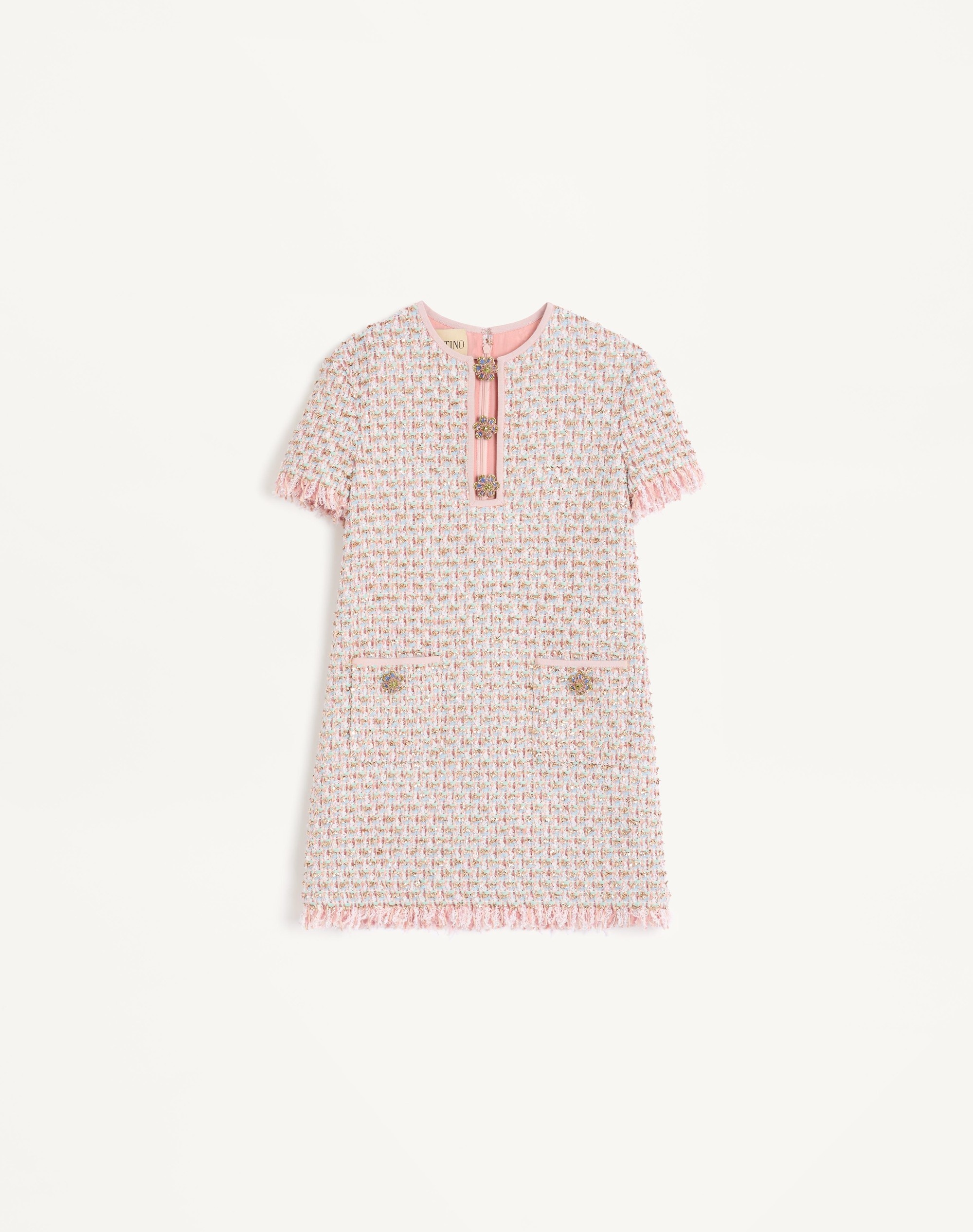 EMBROIDERED RIBBON TWEED SHORT DRESS - 1