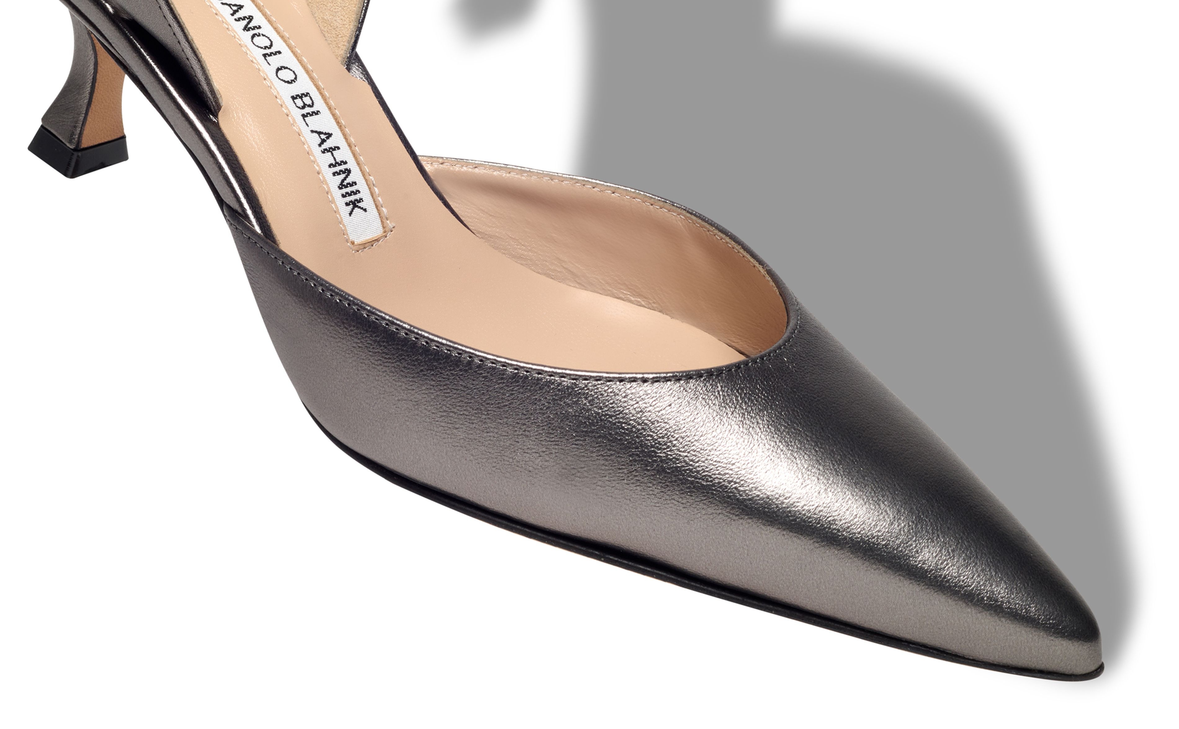 Silver Nappa Leather Slingback Pumps - 4