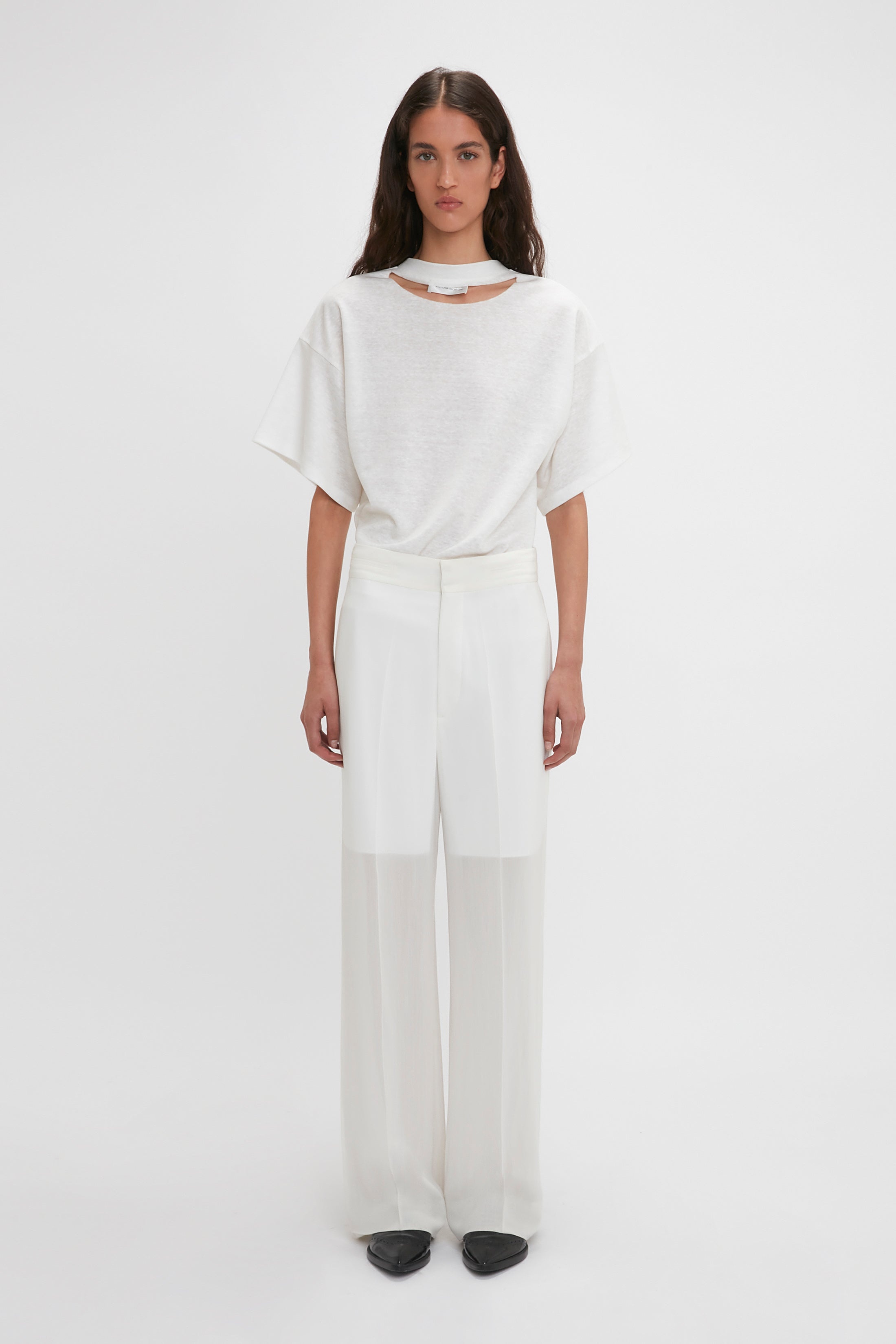 Waistband Detail Straight Leg Trouser In White - 2