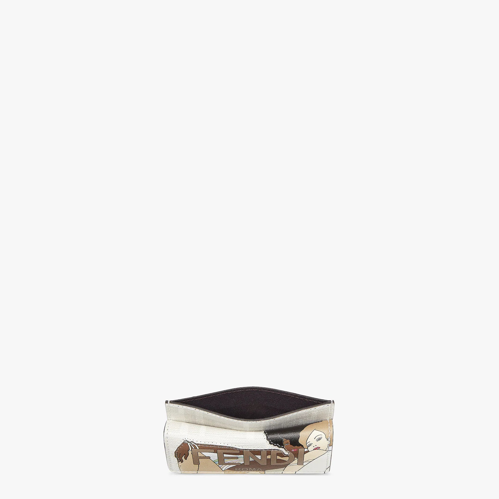 Fendi Roma card holder with three card slots and coin pocket with press-stud button. Made of white a - 4