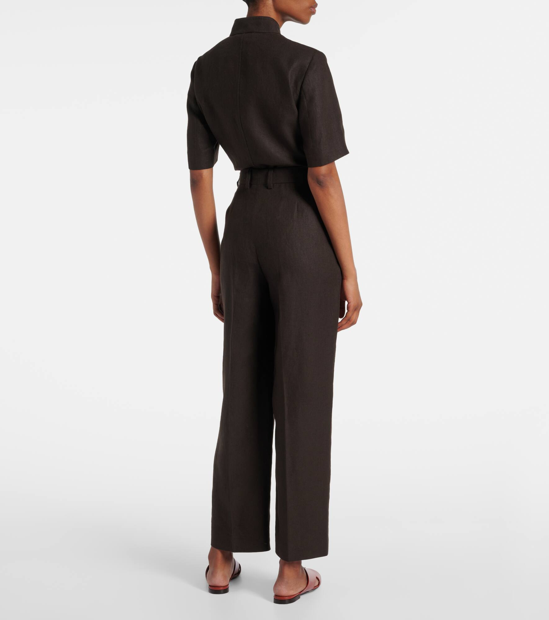 High-rise linen straight pants - 3