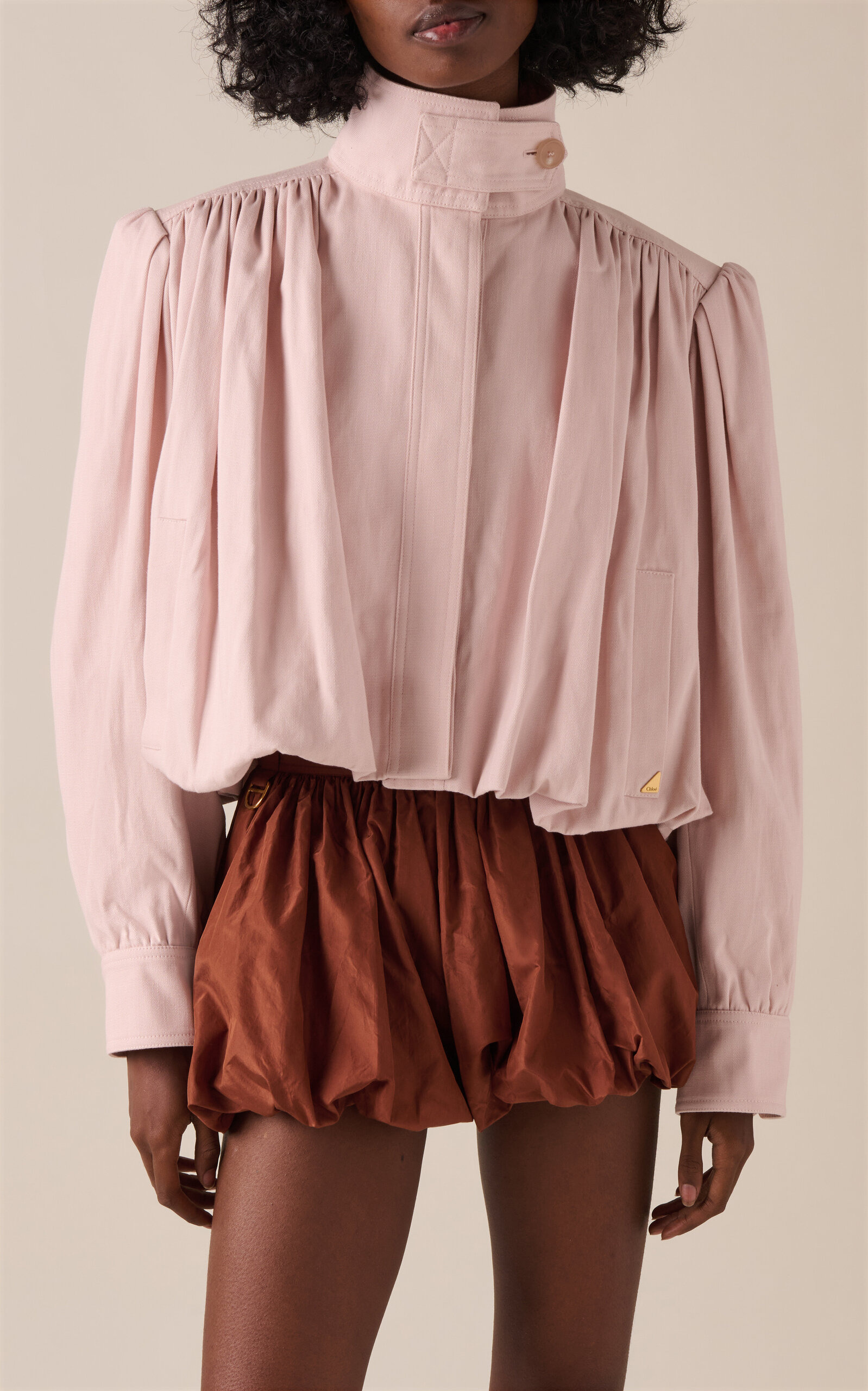 Puff-Sleeve Cotton Canvas Cropped Jacket light pink - 2