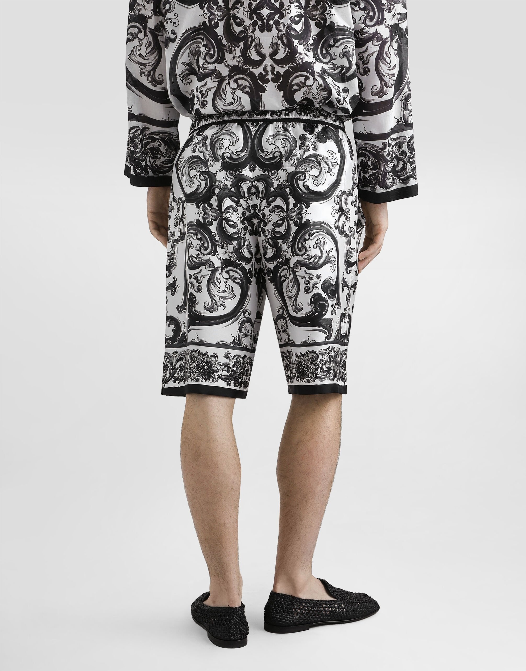 Majolica-print silk twill trousers - 5