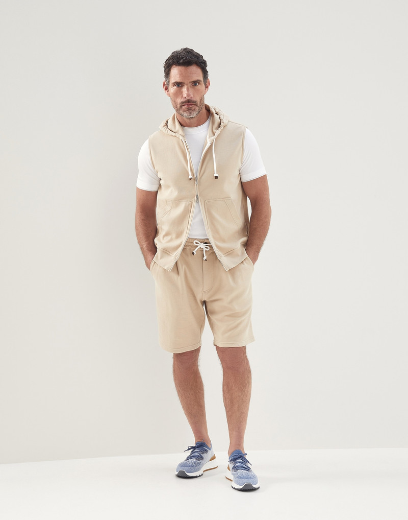 Brunello Cucinelli Techno cotton French terry Bermuda shorts with pleats outlook