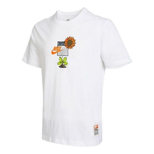 Men's Nike Logo Plant Pattern Cartoon Printing Round Neck Casual Short Sleeve White T-Shirt DQ1034-1 - 1