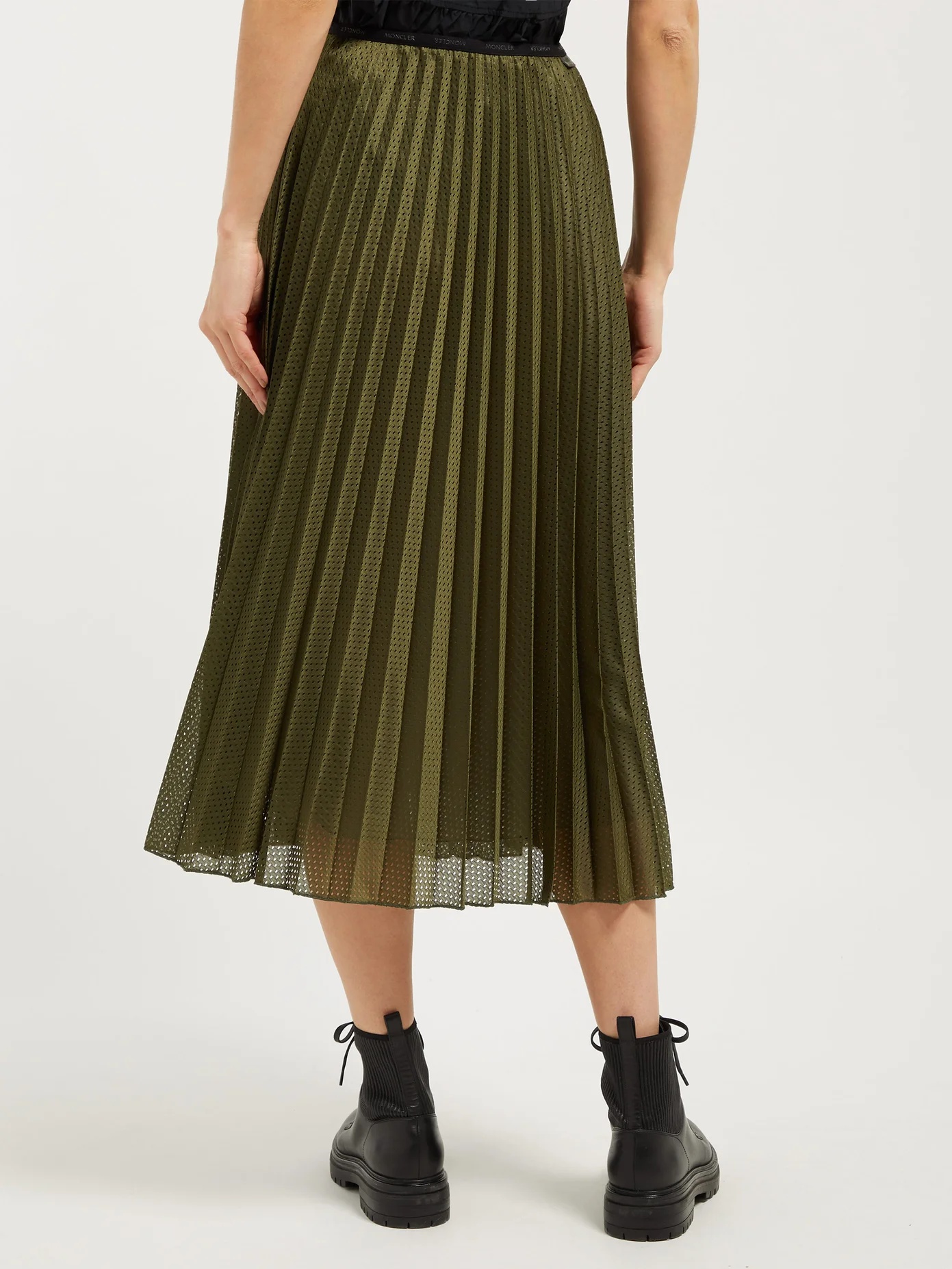 Perforated mesh pleated midi skirt - 3