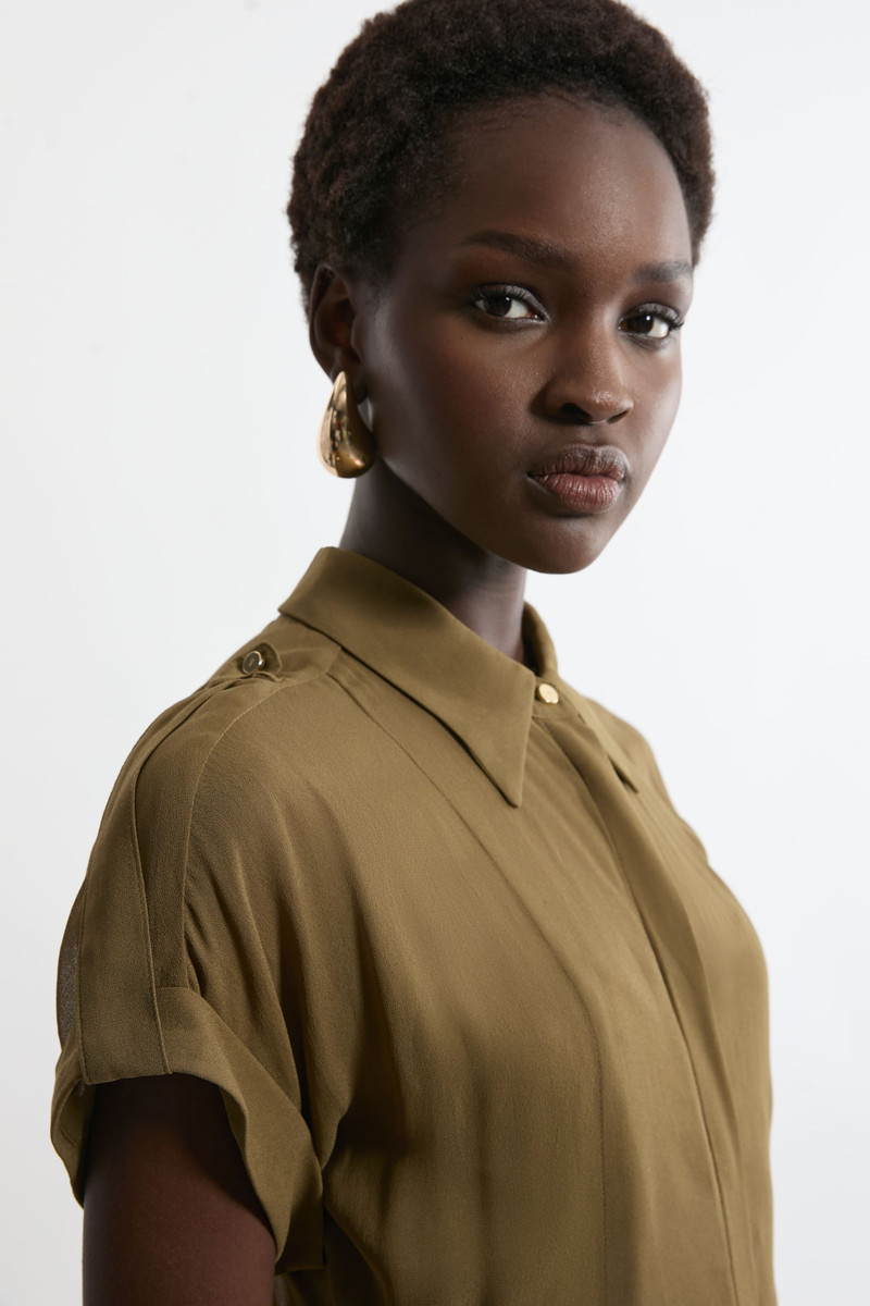 KAREN MILLEN Pleated Woven Viscose Maxi Shirt Dress outlook