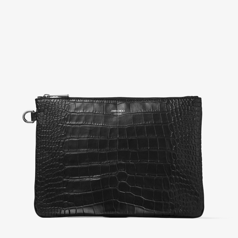 Derek-n
Black Croc Embossed Leather Clutch Bag 1