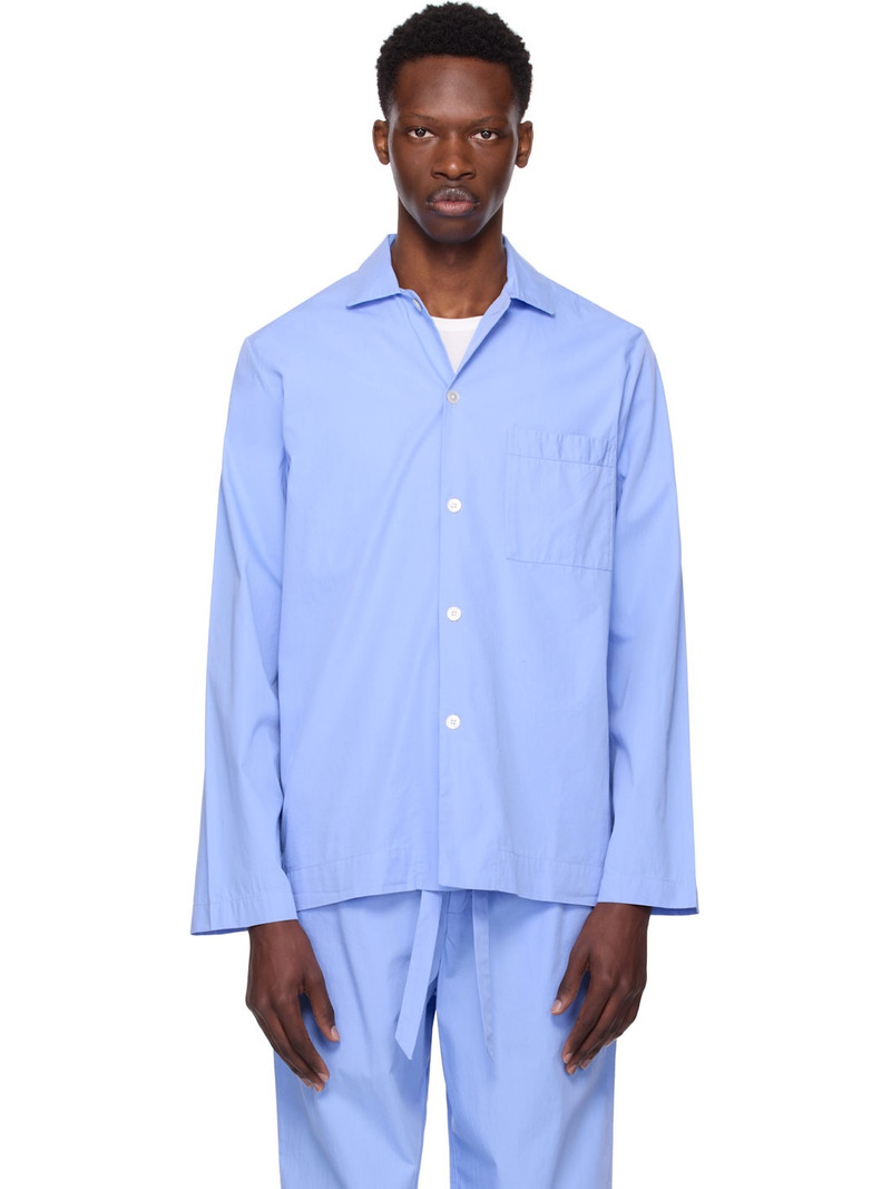 Blue Poplin Long Sleeve Pyjama Shirt 1
