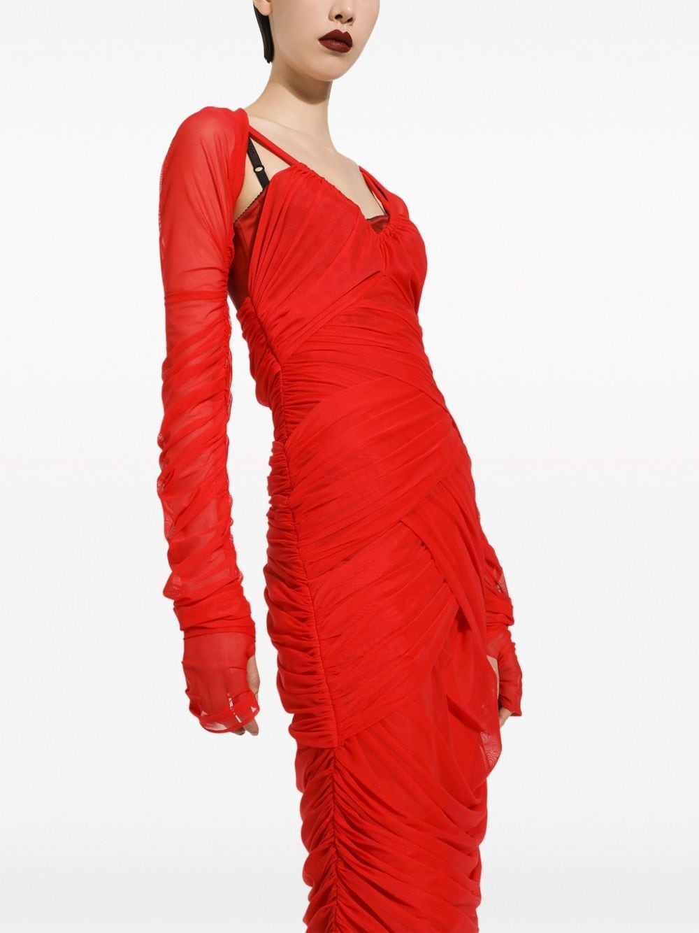draped layered tulle midi dress - 5