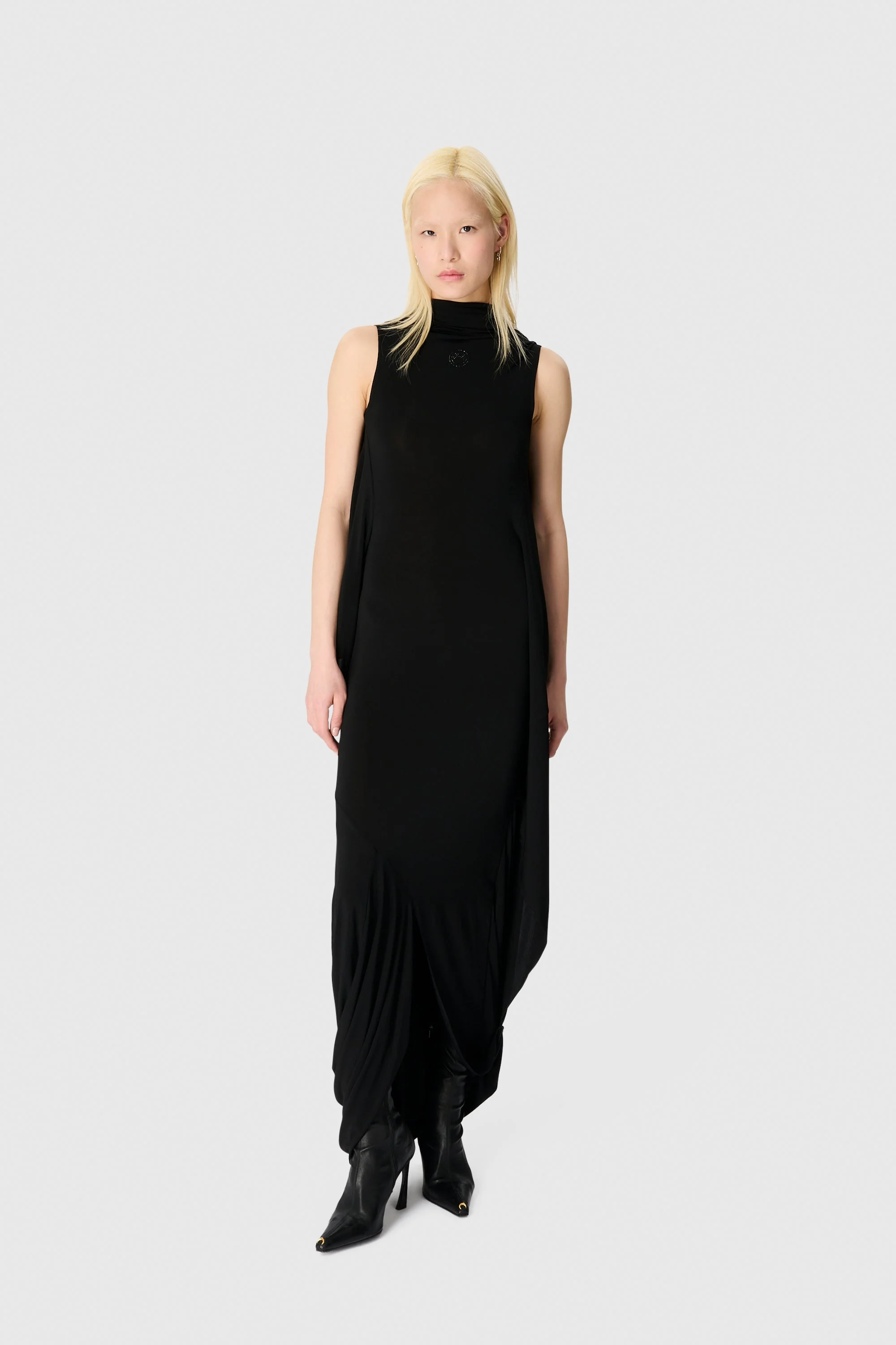 Draped Jersey Sleeveless Long Open-Back Dress - 1