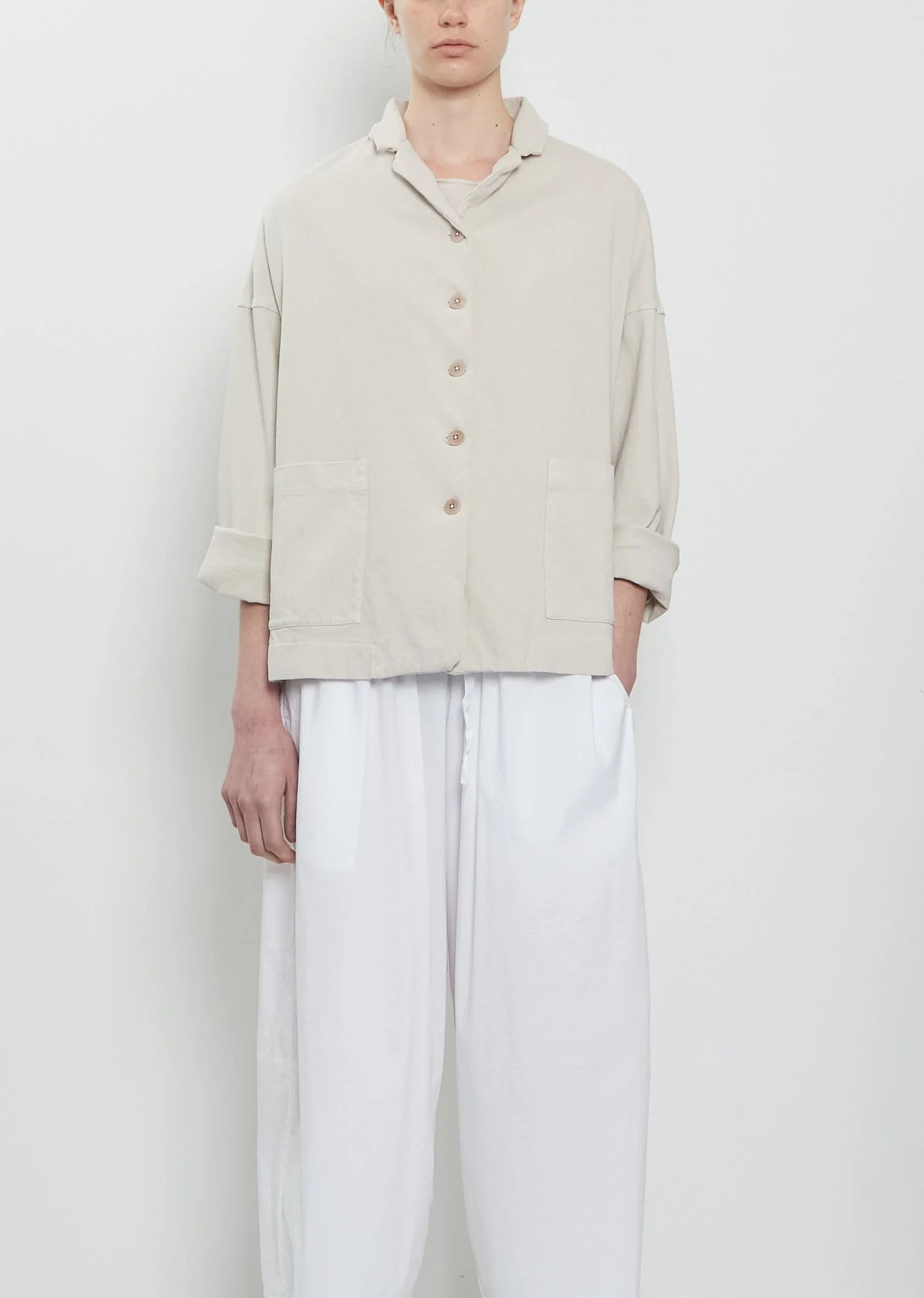 Heavy Cotton Loose Blazer Jacket — Pebble - 1