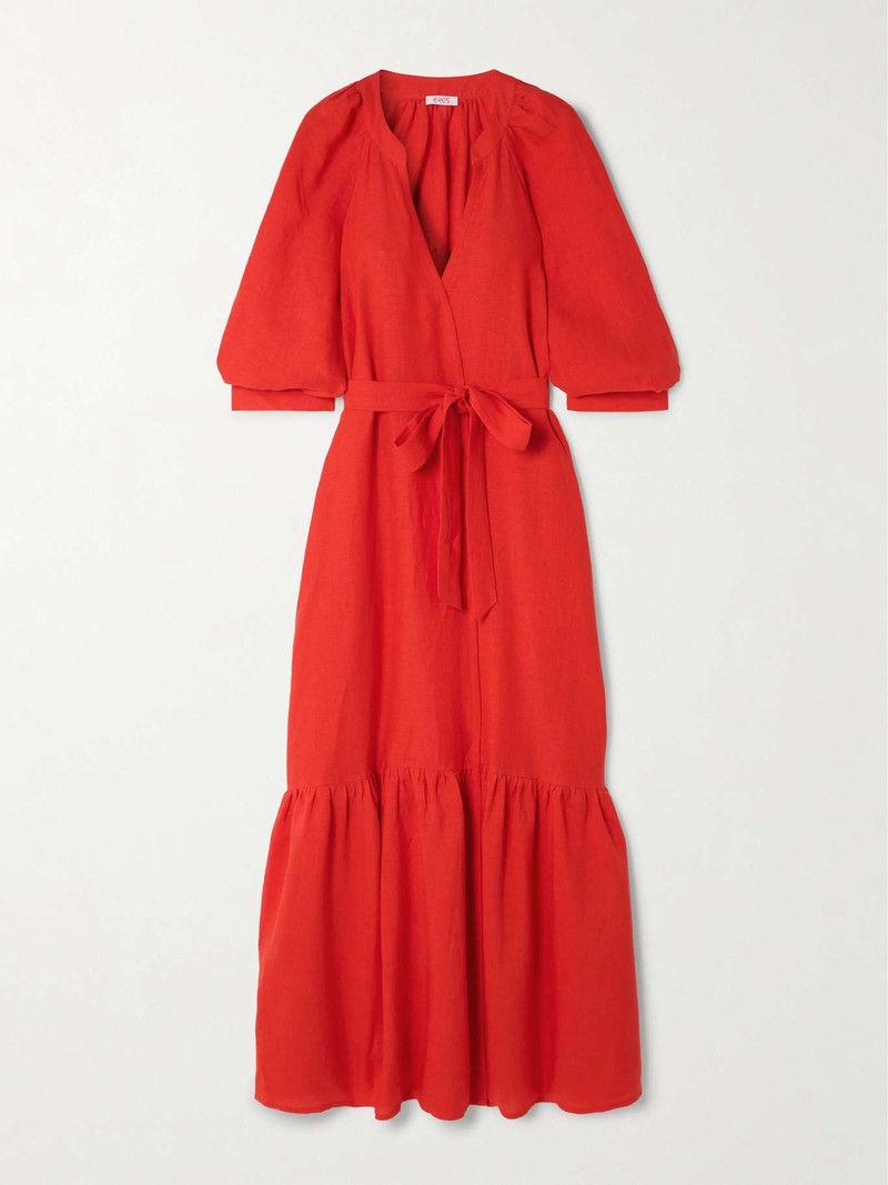 Joie tiered belted wrap-effect linen maxi dress - 1