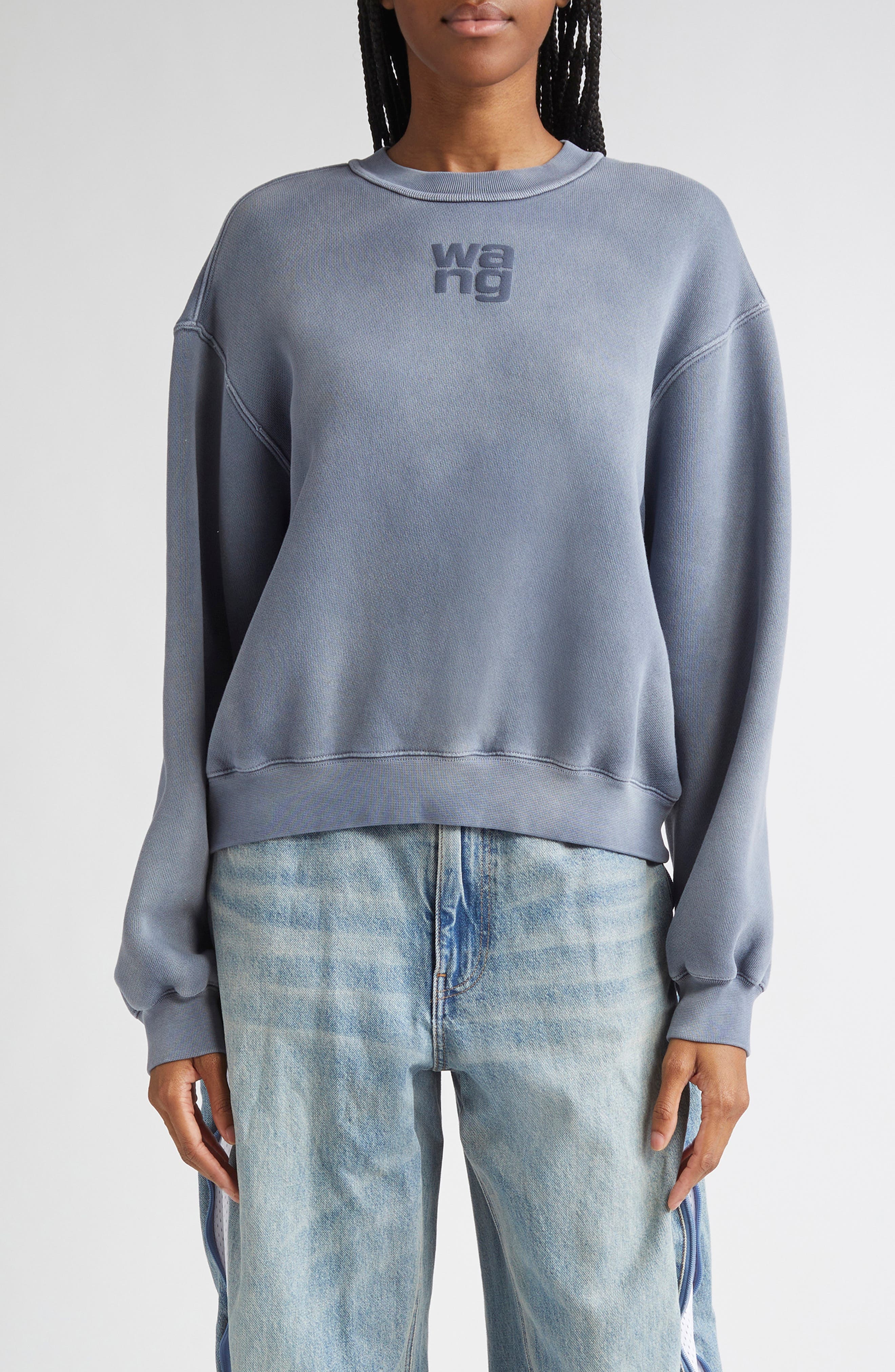 Alexander Wang Essential Logo Cotton Blend Sweatshirt in Washed Blue Ink at Nordstrom - 1