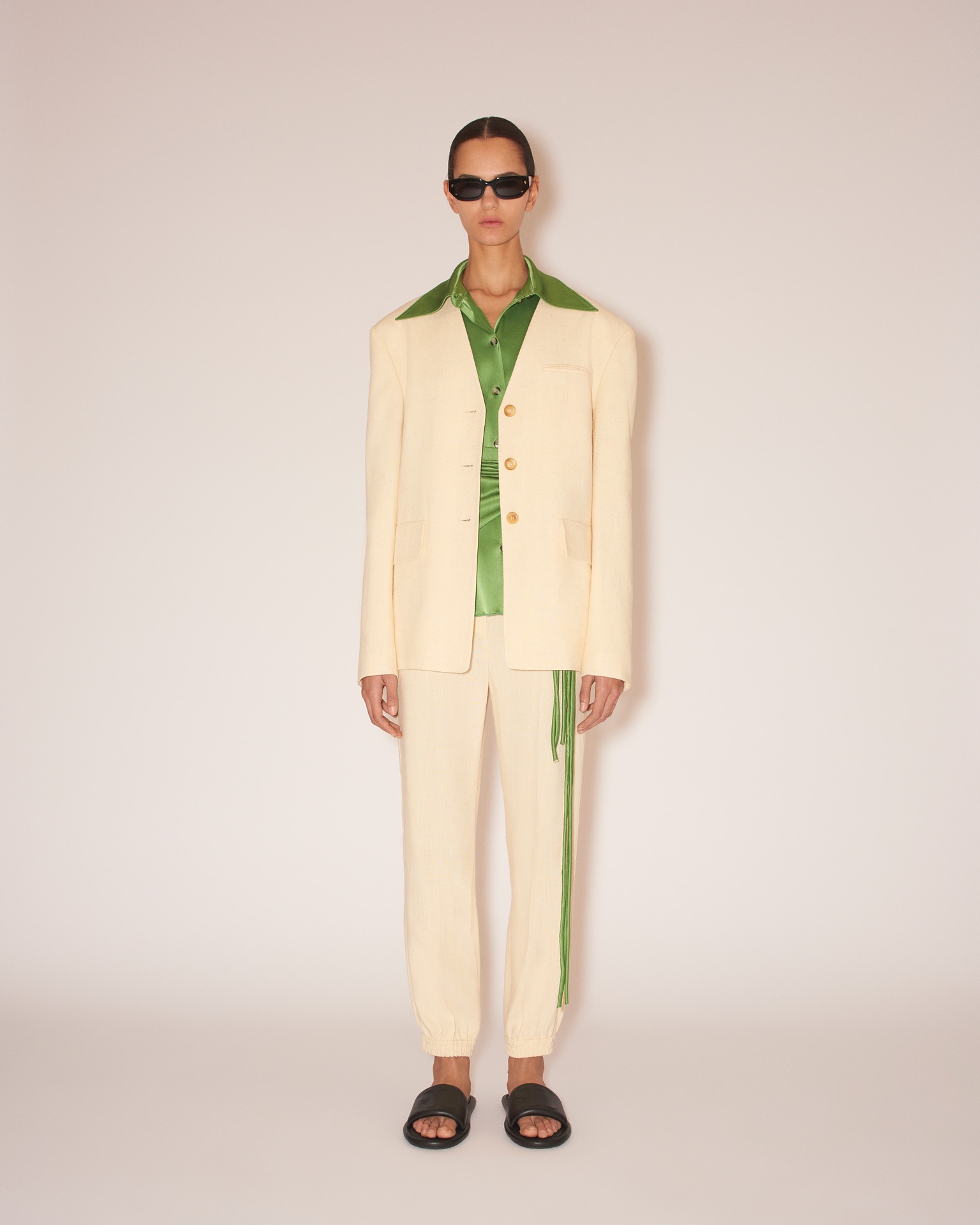 CAIO - Slip-satin ladder-stitch shirt - Green - 3