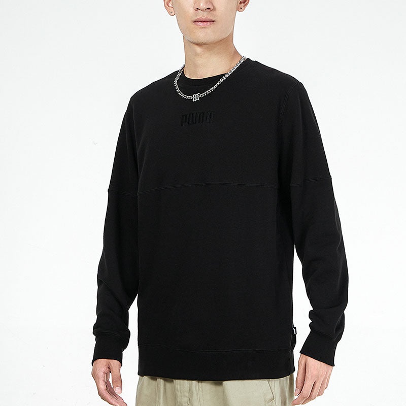 PUMA Solid Color Logo Sports Round Neck Pullover Black 846409-01 - 5