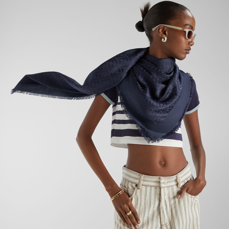 FF Shawl Navy blue silk and wool shawl 4