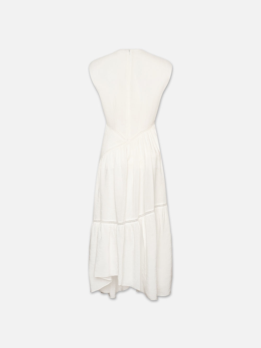 Gathered Seam Lace Inset Dress in White - 3