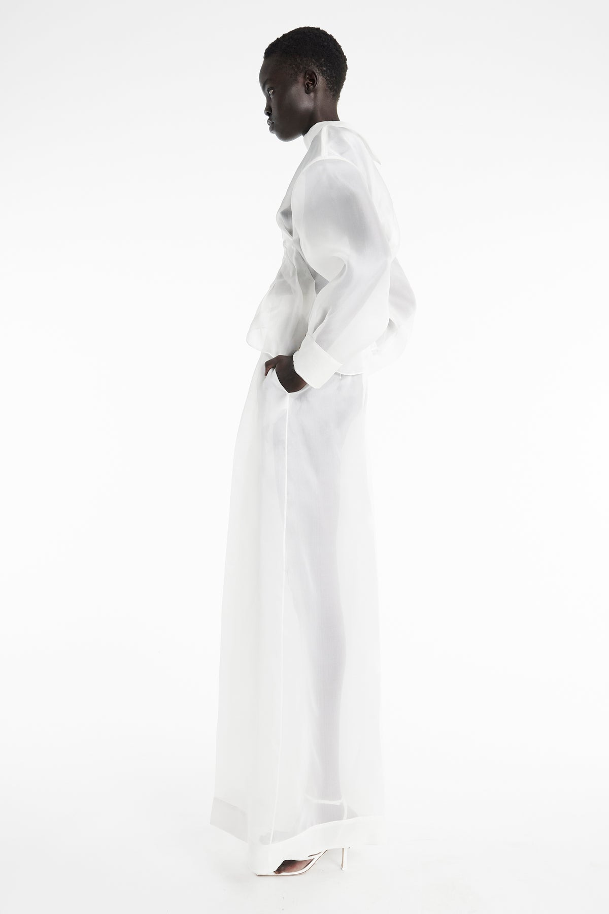 ORGANZA WIDE LEG PANTS WHITE - 4