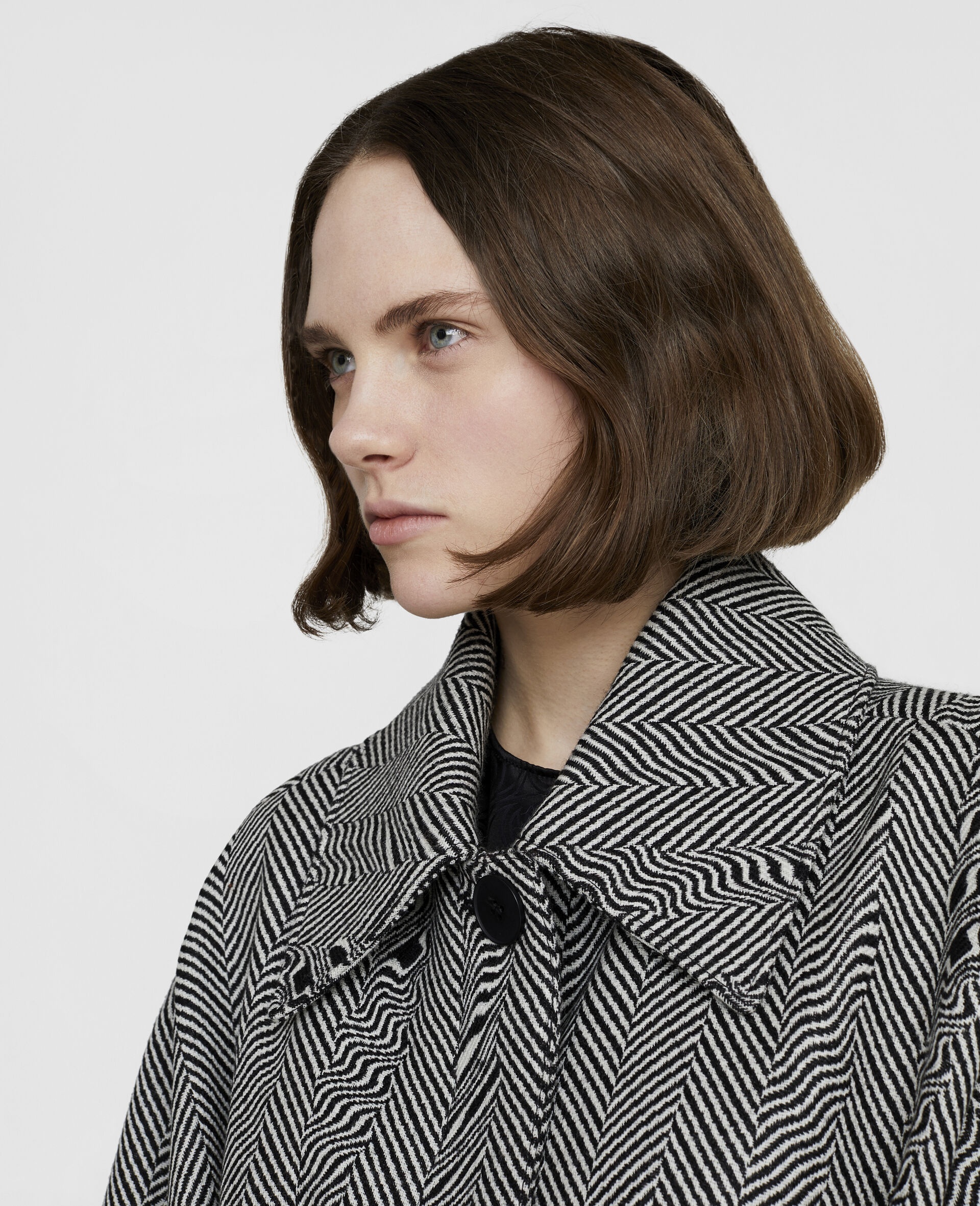 Glitched Herringbone Wool Coat - 4