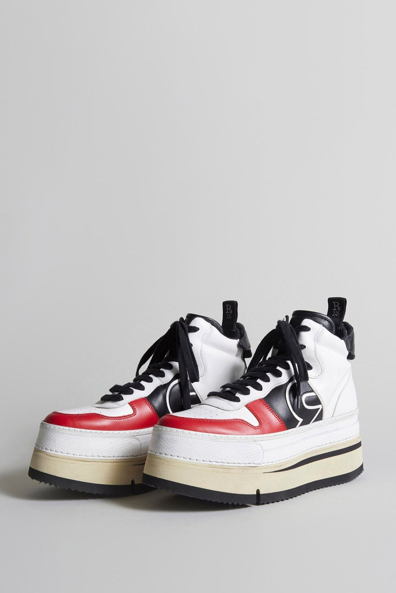 RIOT LEATHER HIGH TOP - SKATE WHITE AND RED 1