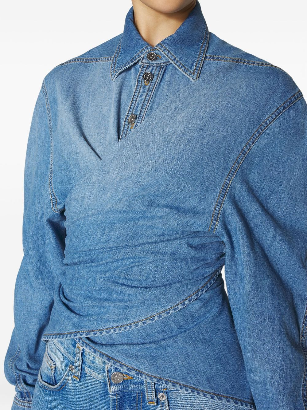 wrap-effect denim shirt - 4