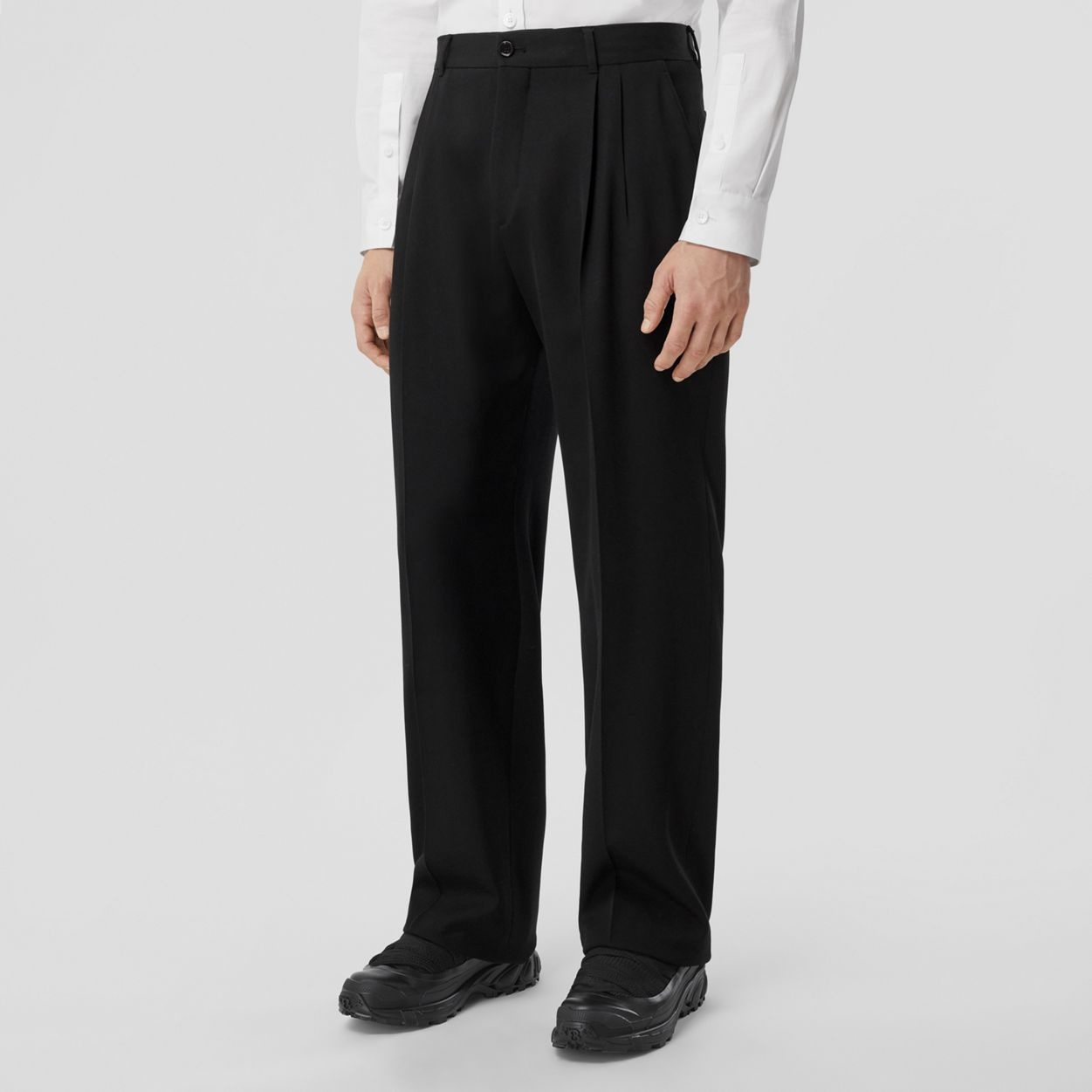 Wide Leg Wool Twill Trousers - 5