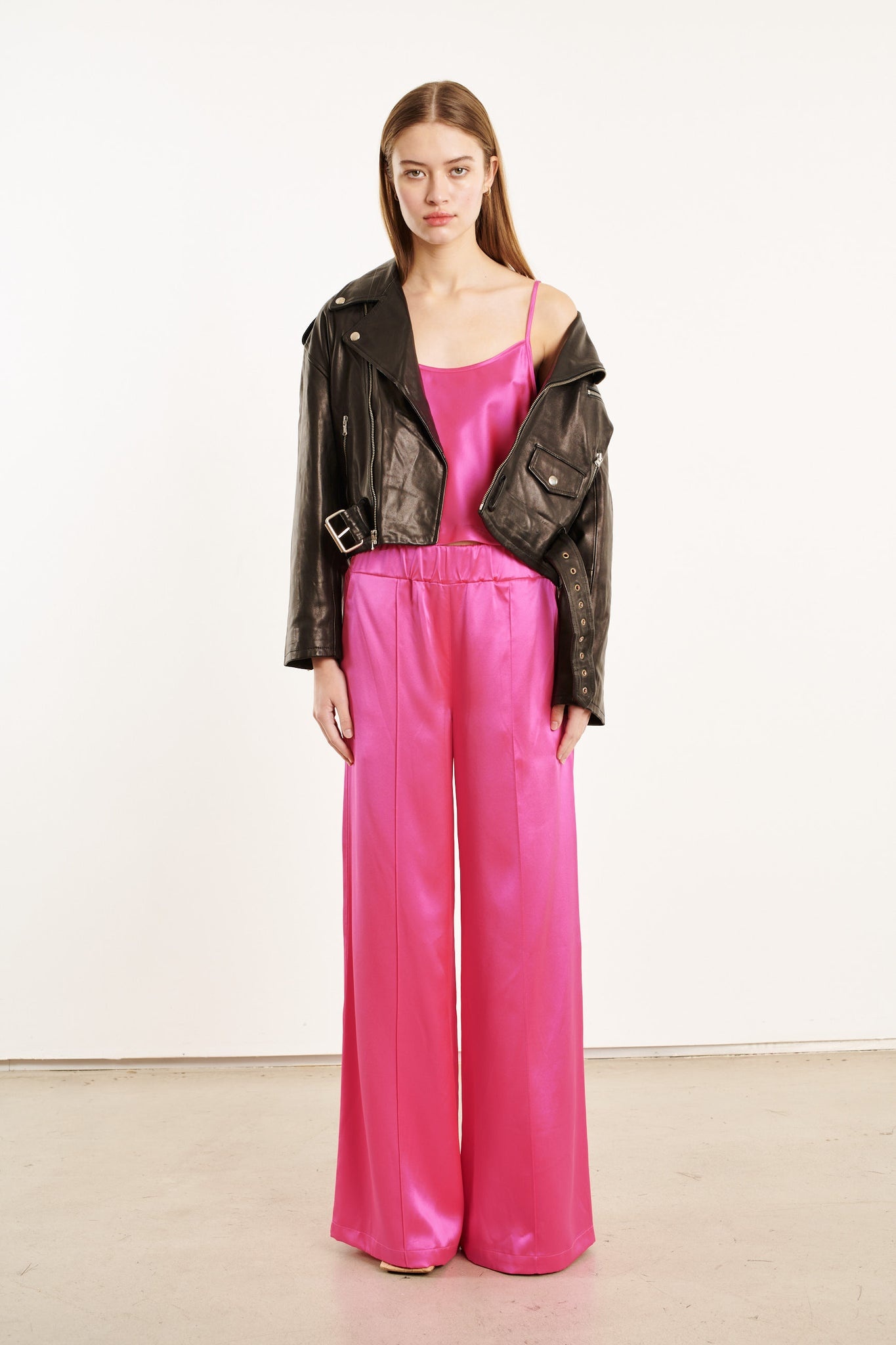 FUCHSIA SILK CROPPED CAMI - 5